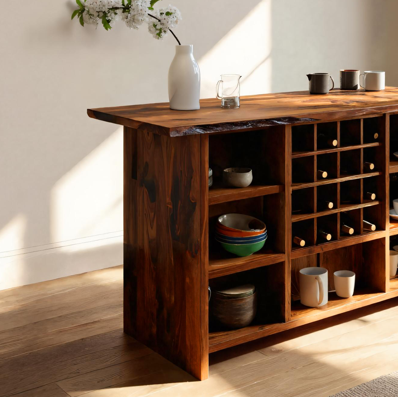 Modern Storage Cabinet With Wine Rack Open Shelves For Dining RTTHTTBCA019