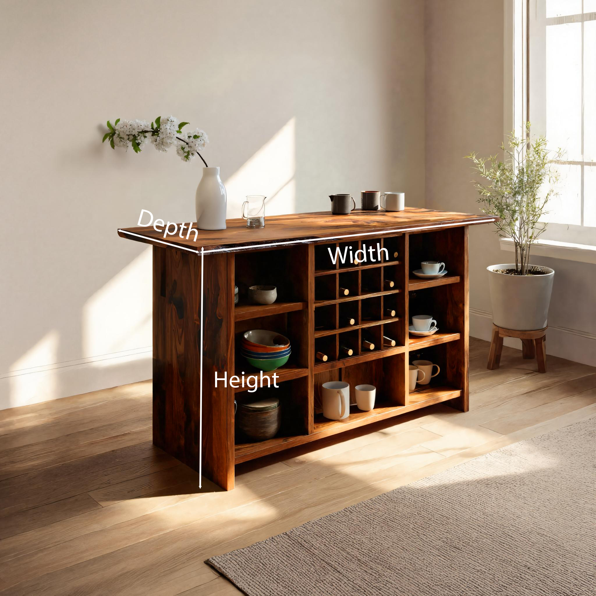 Modern Storage Cabinet With Wine Rack Open Shelves For Dining RTTHTTBCA019