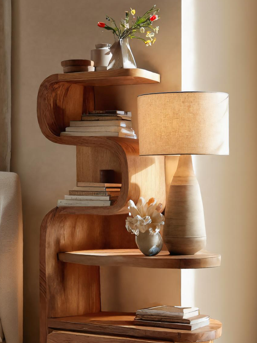 Sculpted Nightstand With Shelves And Drawers For Bedroom SITHTTNS014
