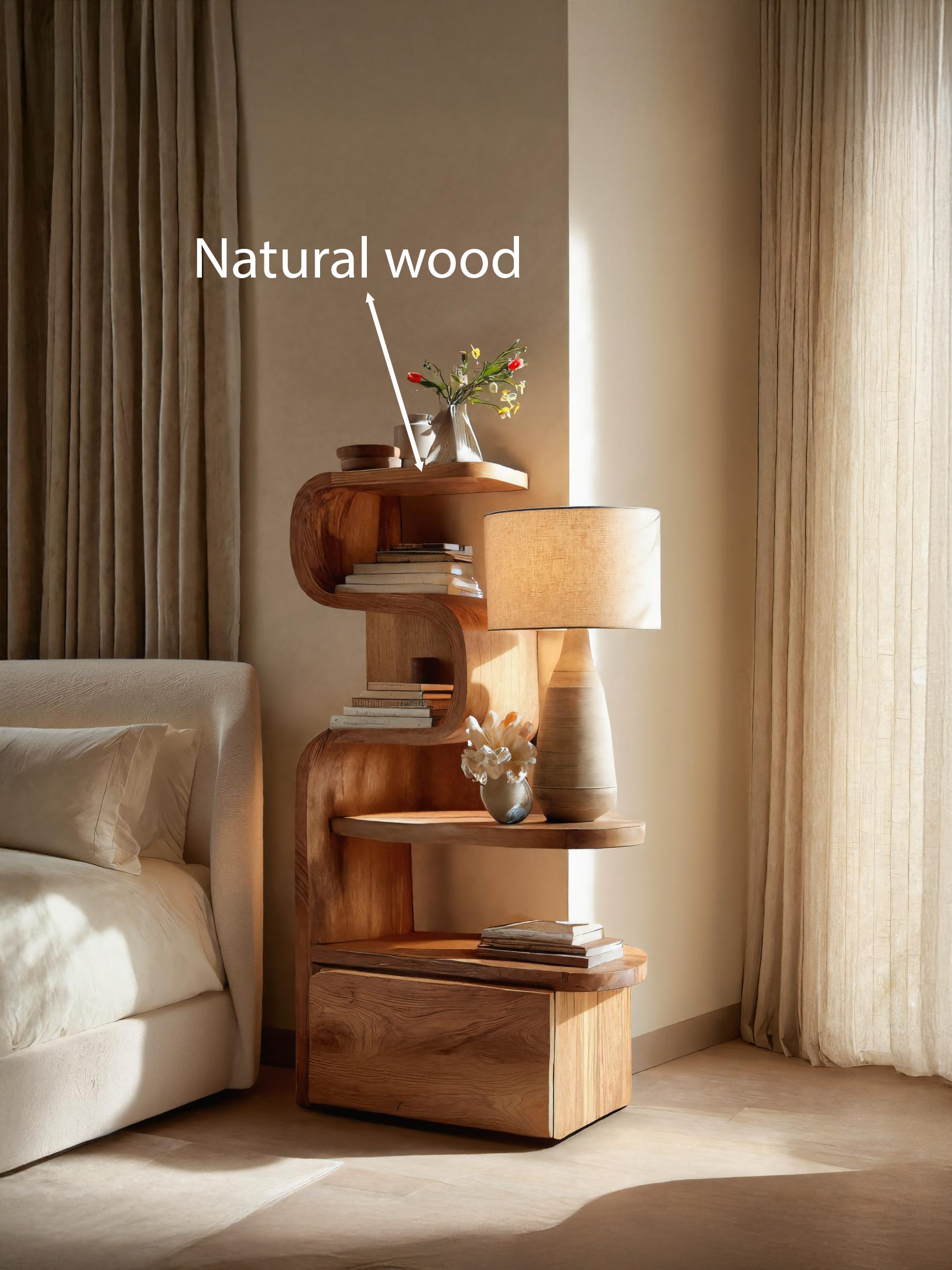 Sculpted Nightstand With Shelves And Drawers For Bedroom SITHTTNS014