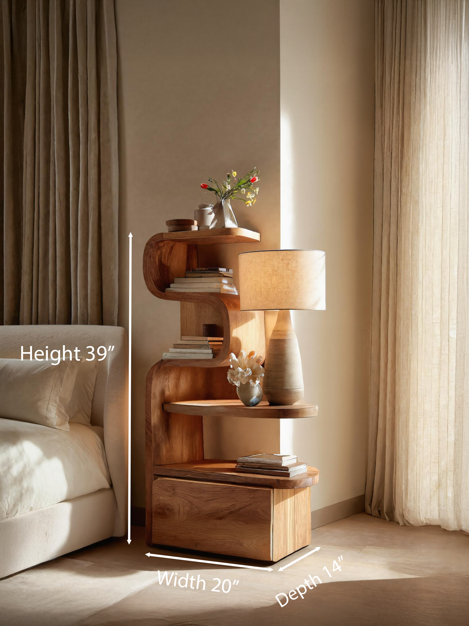Sculpted Nightstand With Shelves And Drawers For Bedroom SITHTTNS014