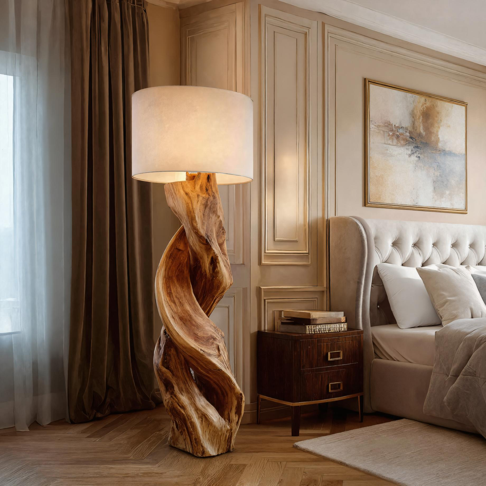 Rustic Sculptural Floor Lamp With Twisted Base For Bedroom SITHTTLAM020