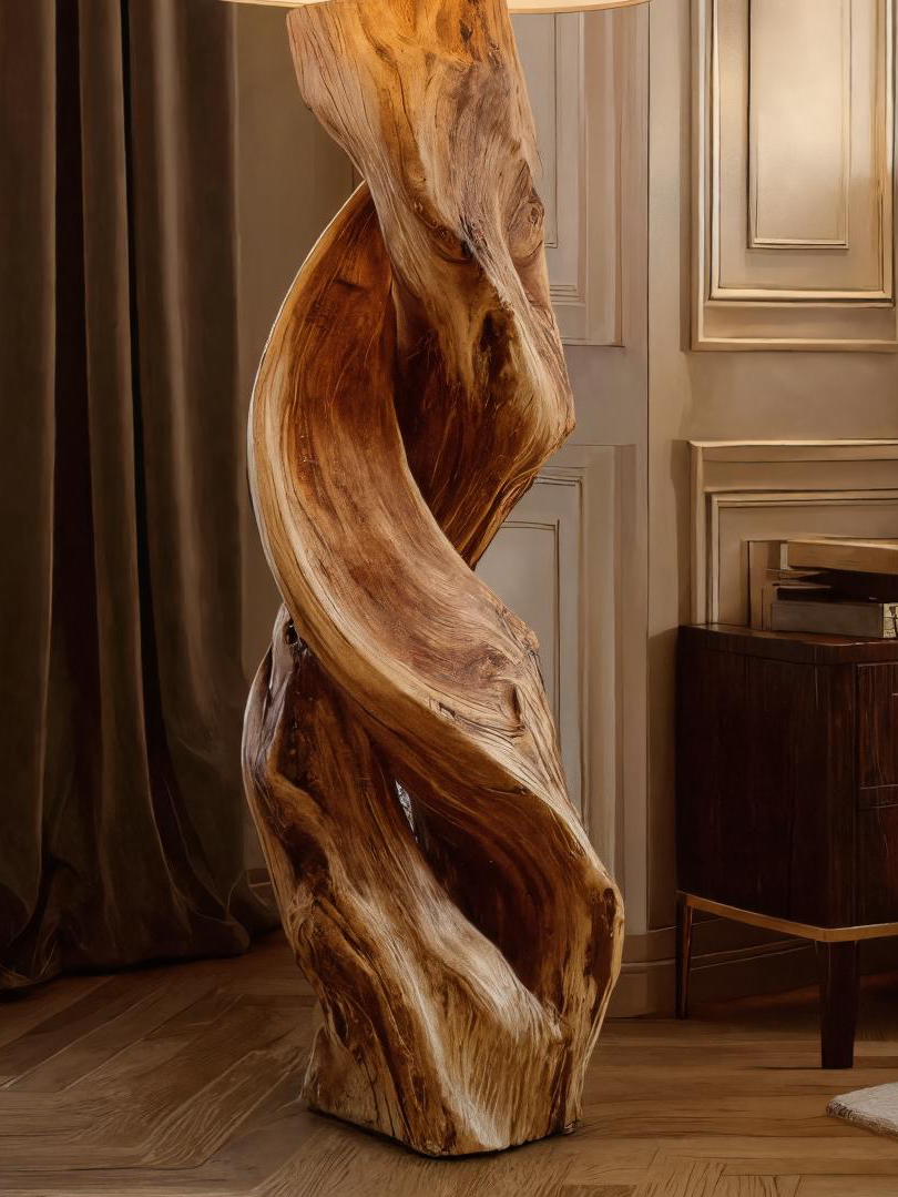 Rustic Sculptural Floor Lamp With Twisted Base For Bedroom SITHTTLAM020
