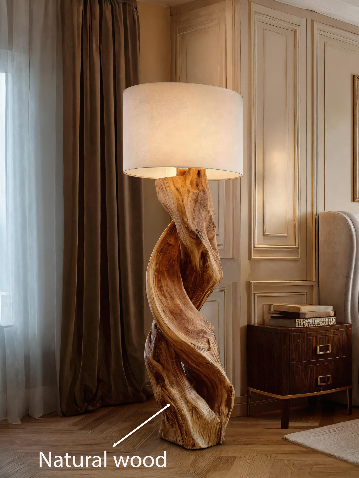 Rustic Sculptural Floor Lamp With Twisted Base For Bedroom SITHTTLAM020
