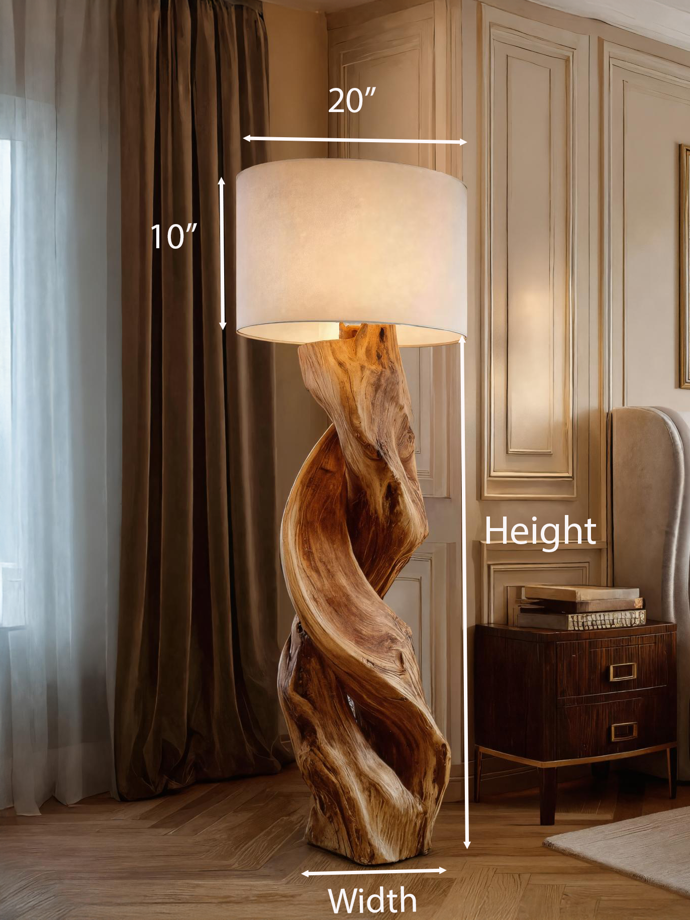 Rustic Sculptural Floor Lamp With Twisted Base For Bedroom SITHTTLAM020