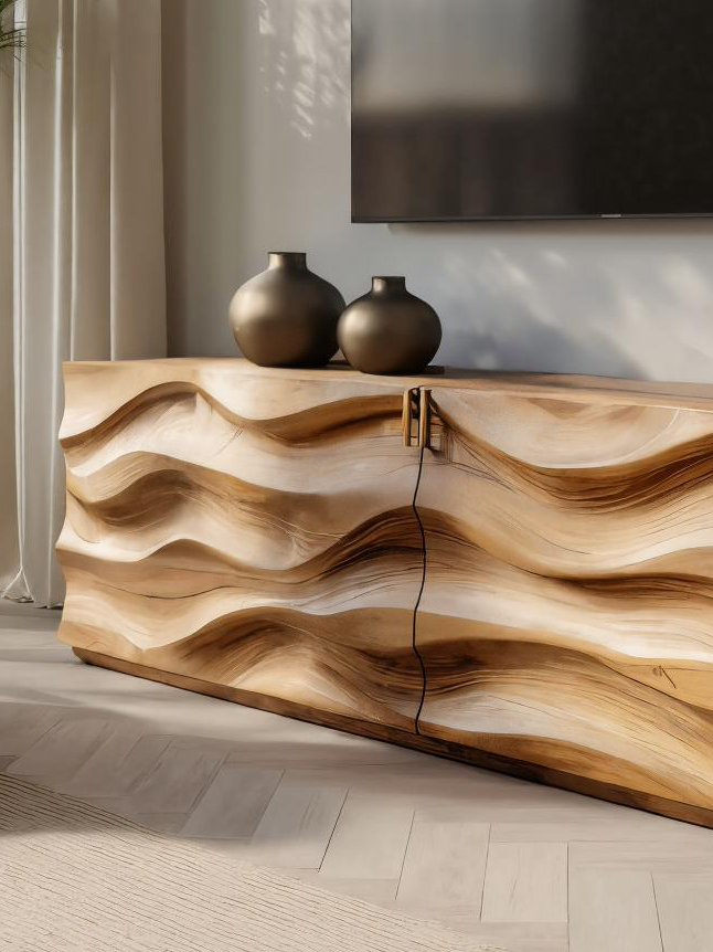 Modern Carved Media Console With Wave Front For Living Room SITHTTTVC021