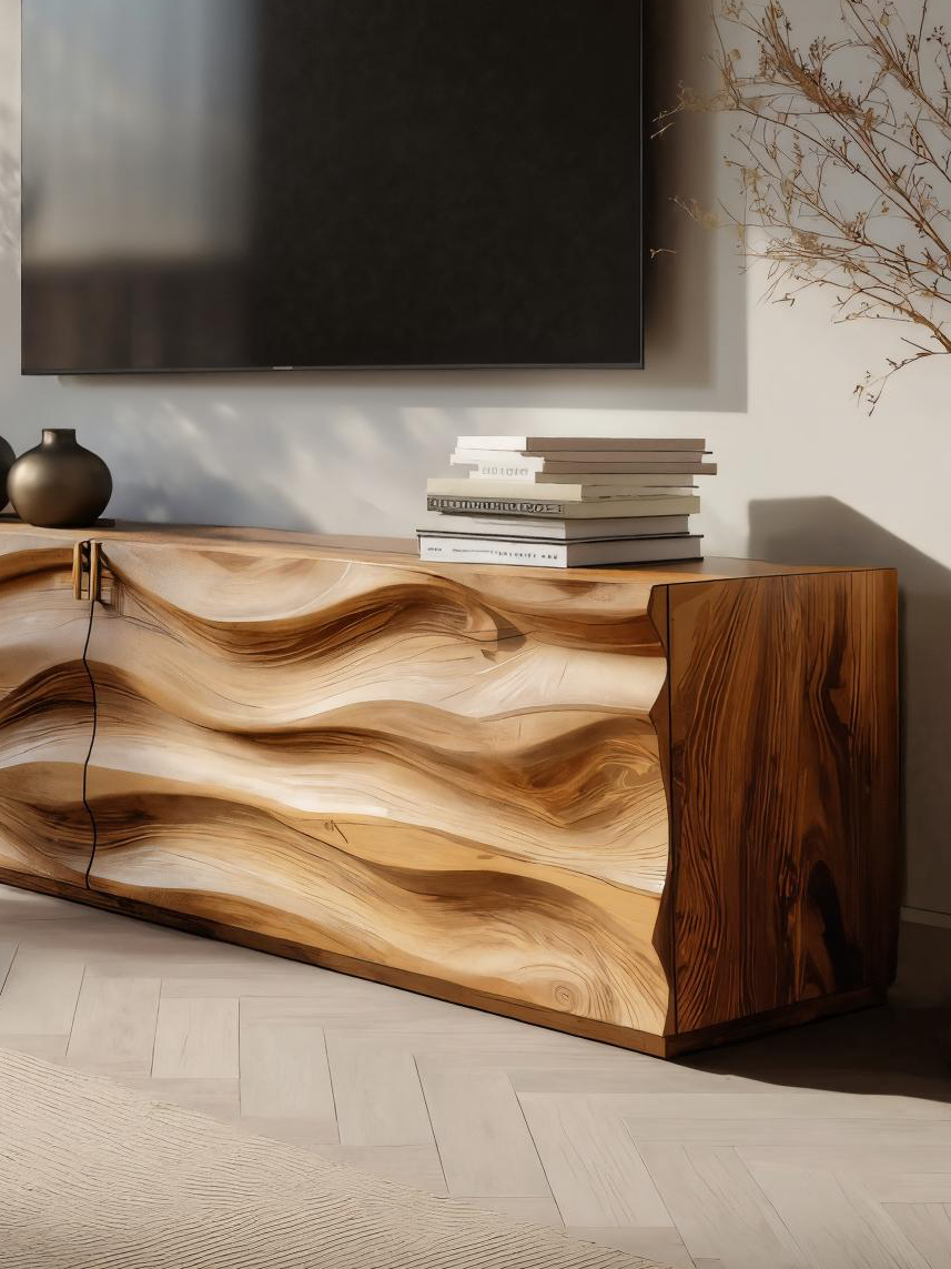 Modern Carved Media Console With Wave Front For Living Room SITHTTTVC021