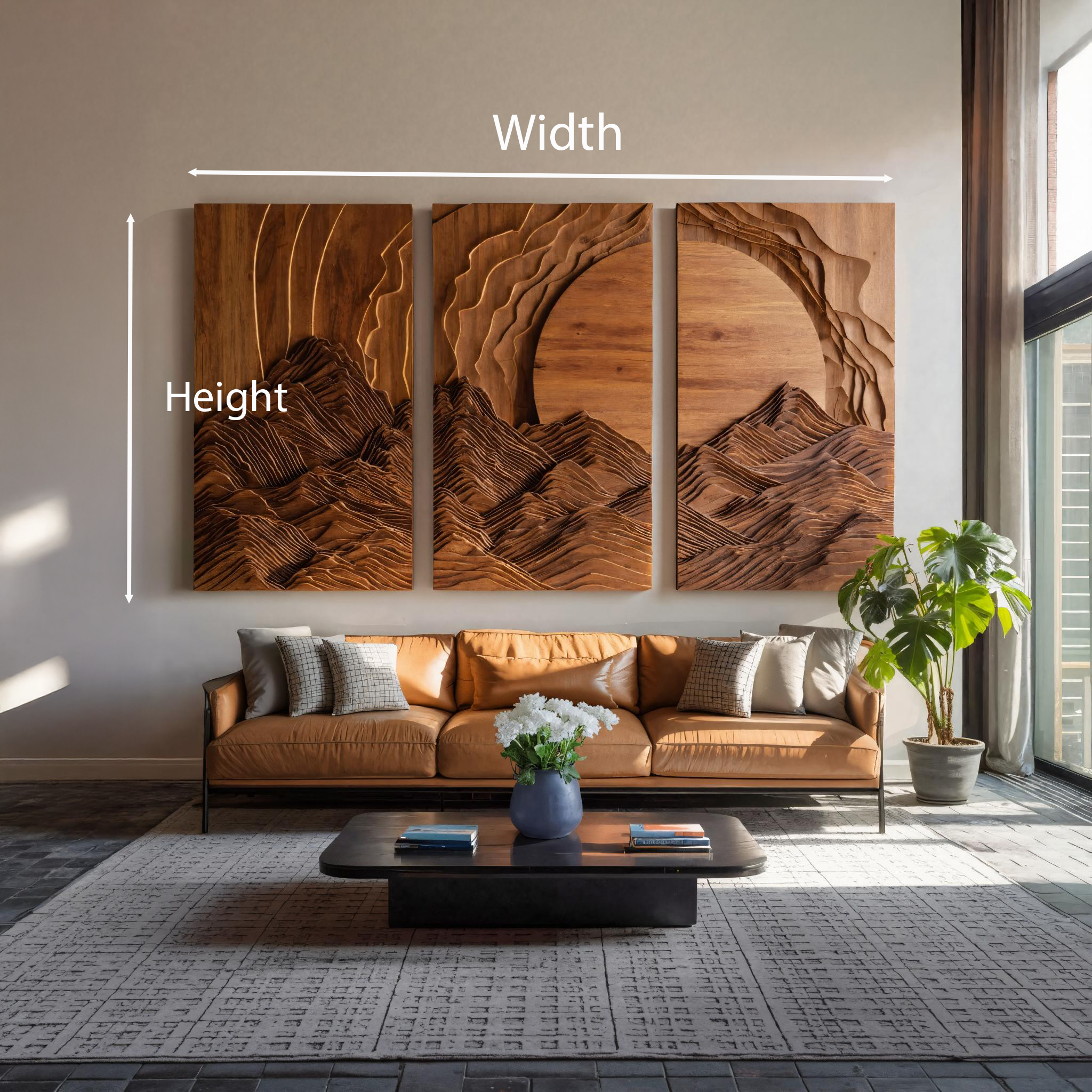 Set Wall Art With Mountain And Sunrise Carved For Living Room RTTHTTWA038