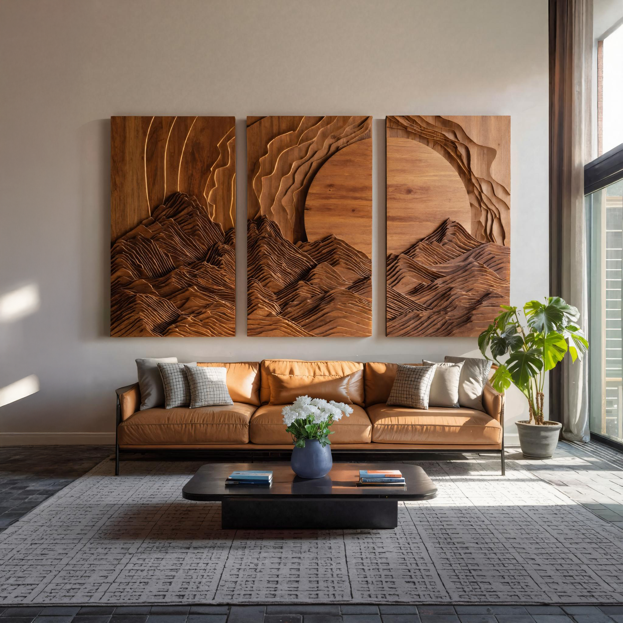Set Wall Art With Mountain And Sunrise Carved For Living Room RTTHTTWA038