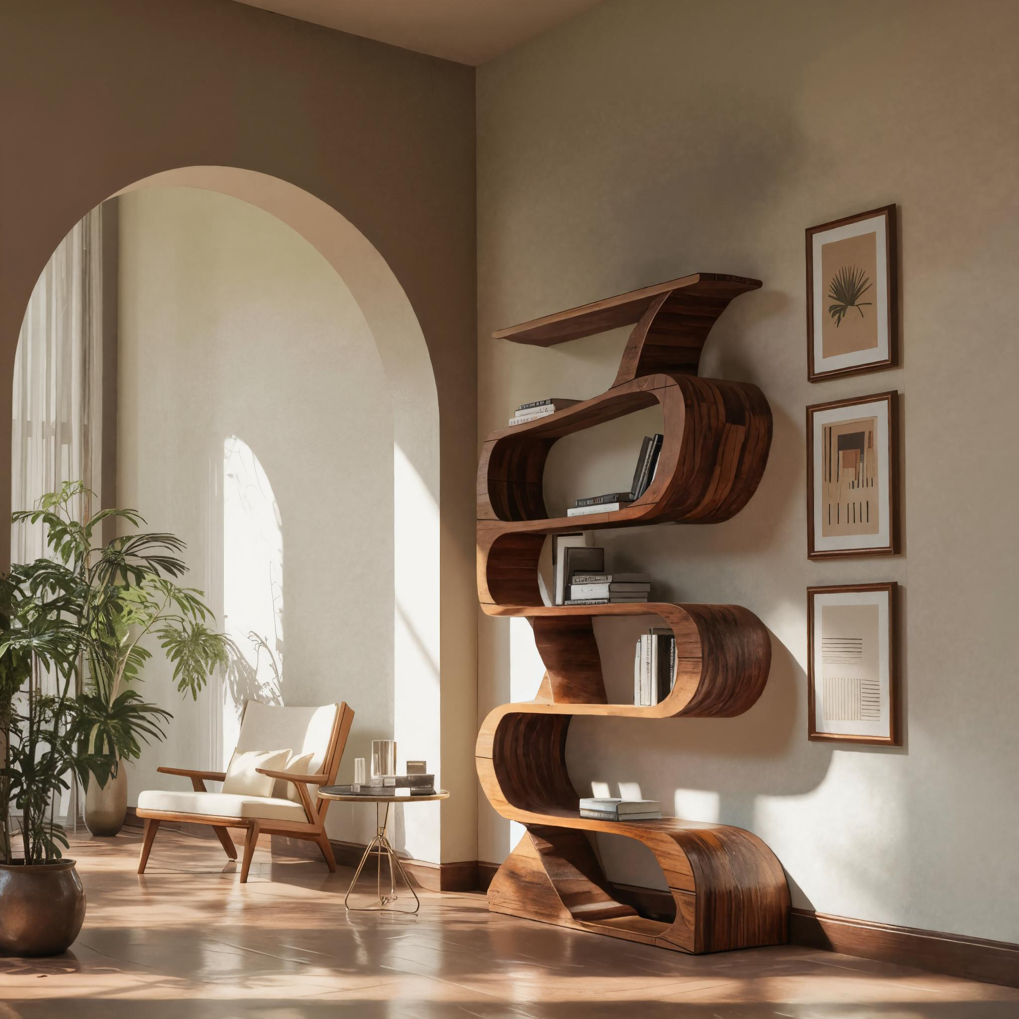 Modern Bookshelf With Curved Design For Living Room SITHTTBS035
