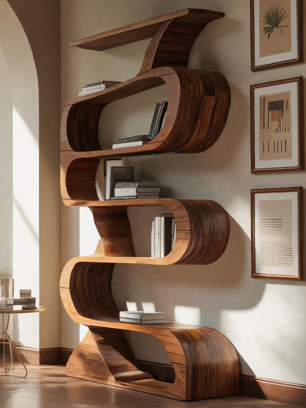 Modern Bookshelf With Curved Design For Living Room SITHTTBS035