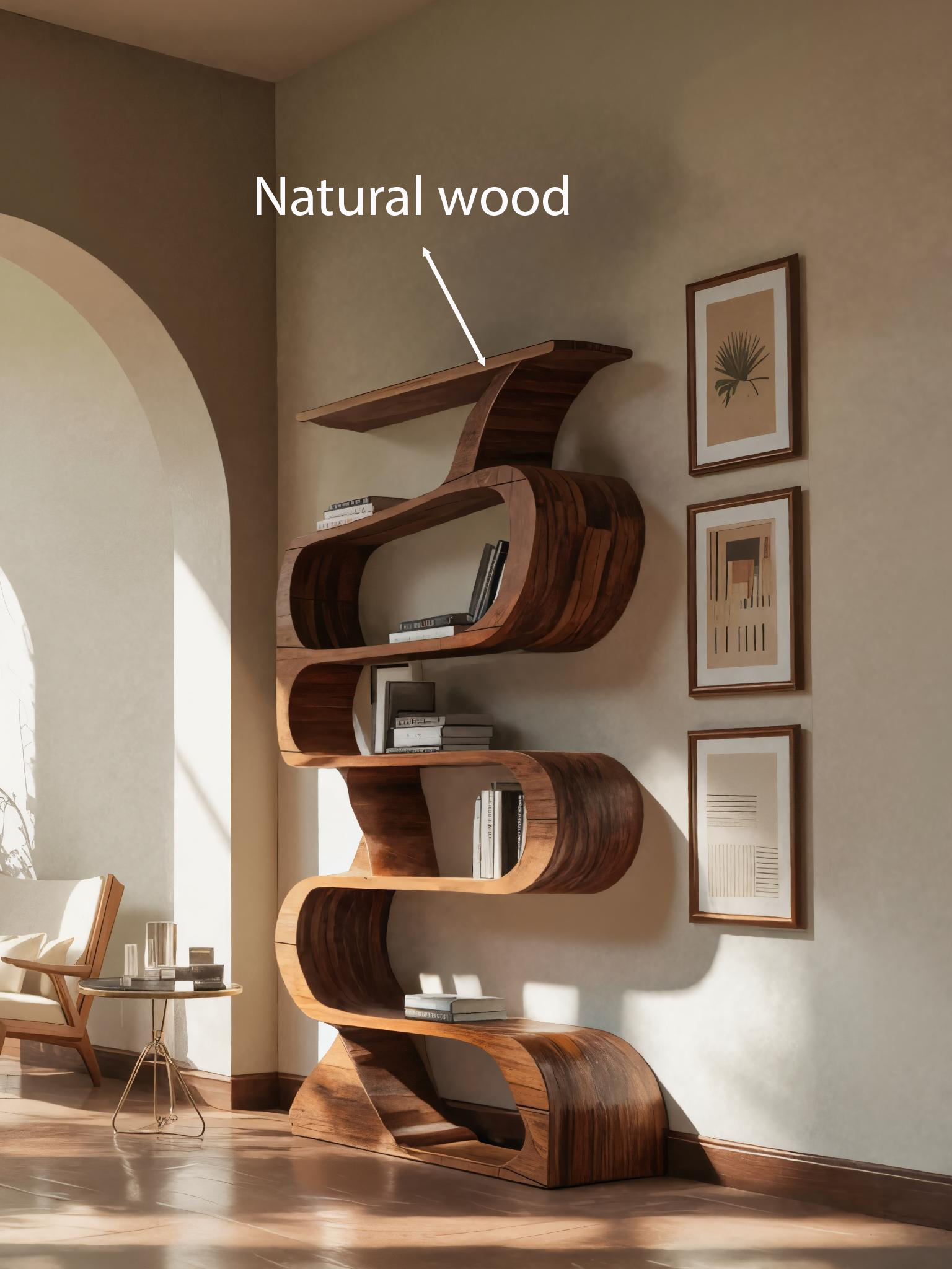 Modern Bookshelf With Curved Design For Living Room SITHTTBS035