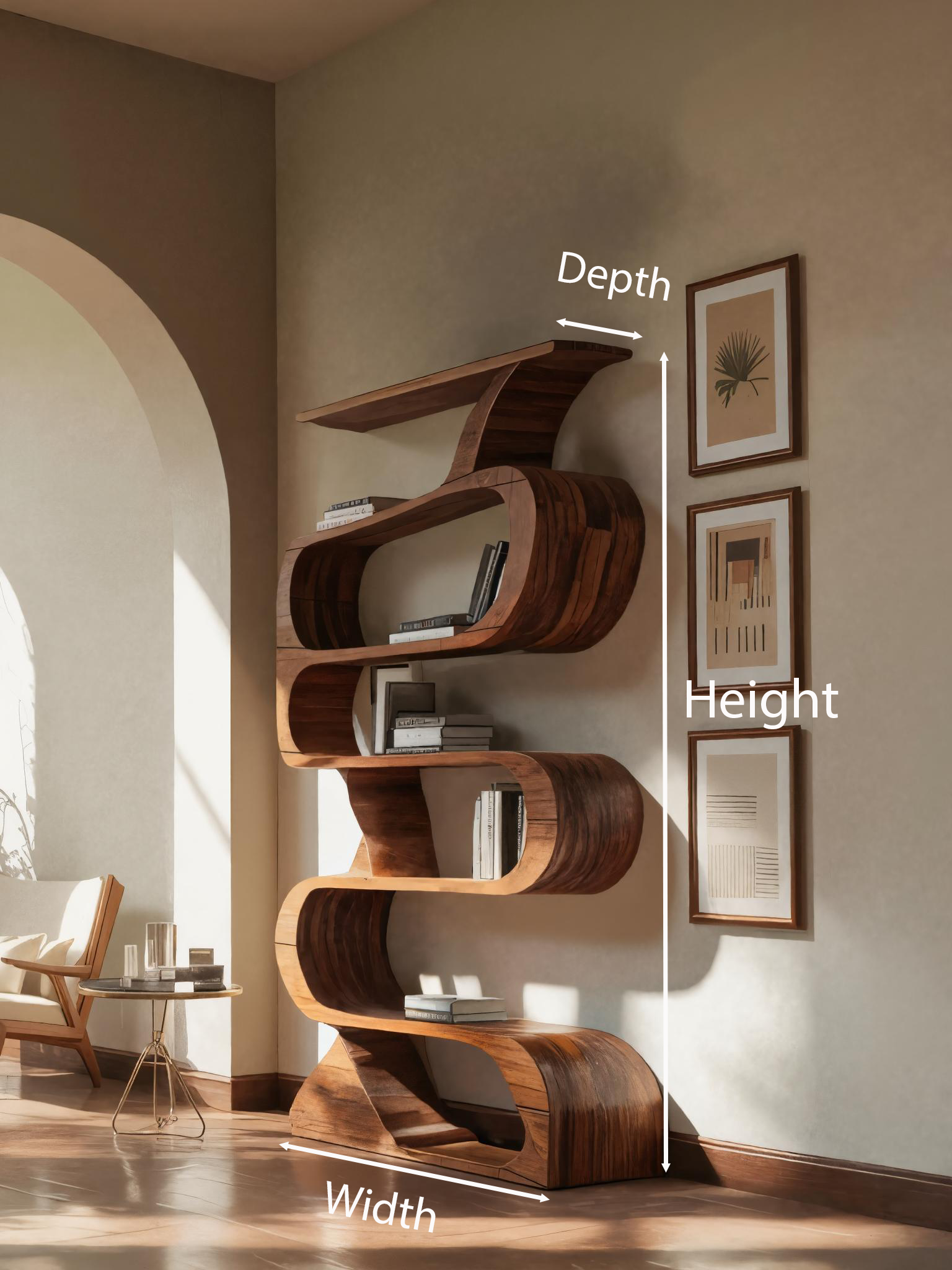 Modern Bookshelf With Curved Design For Living Room SITHTTBS035