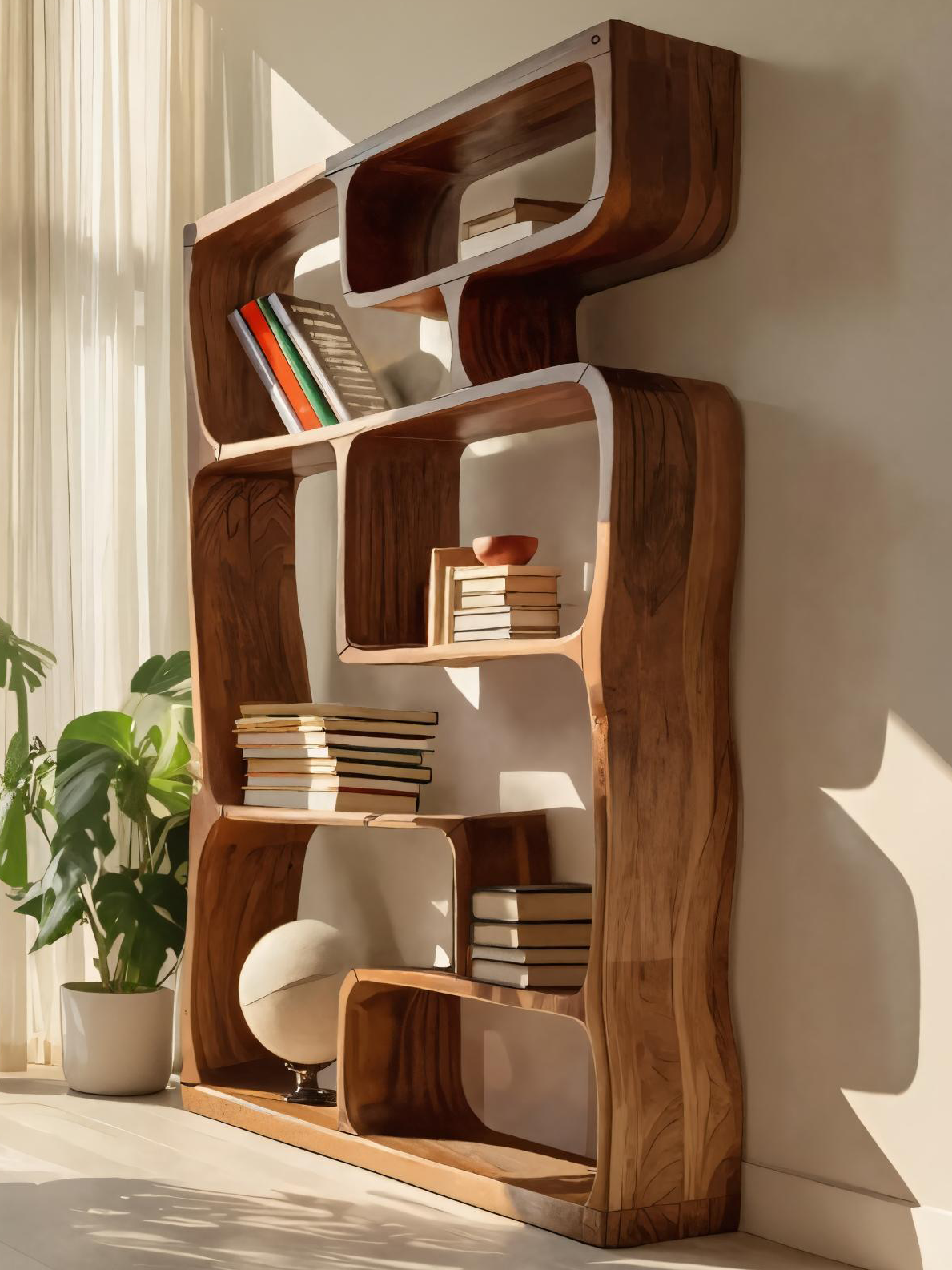 Modern Sculptural Bookshelf With Geometric Design For Living Room SITHTTBS037