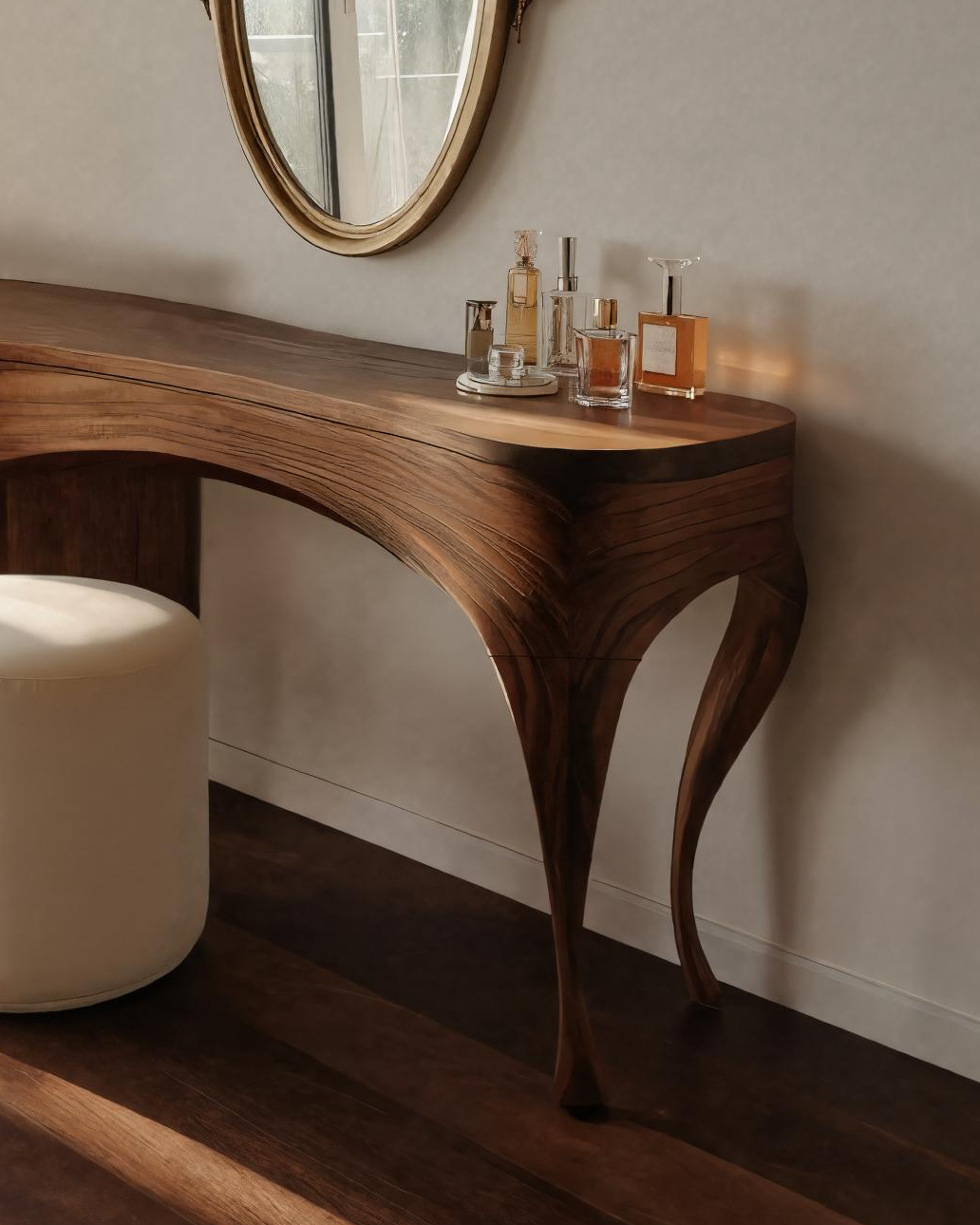 Handcrafted Wood Vanity Table With Sculptural Legs For Dressing Space SITHTTMV025