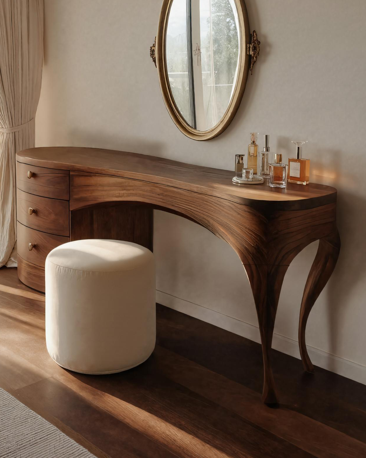 Handcrafted Wood Vanity Table With Sculptural Legs For Dressing Space SITHTTMV025