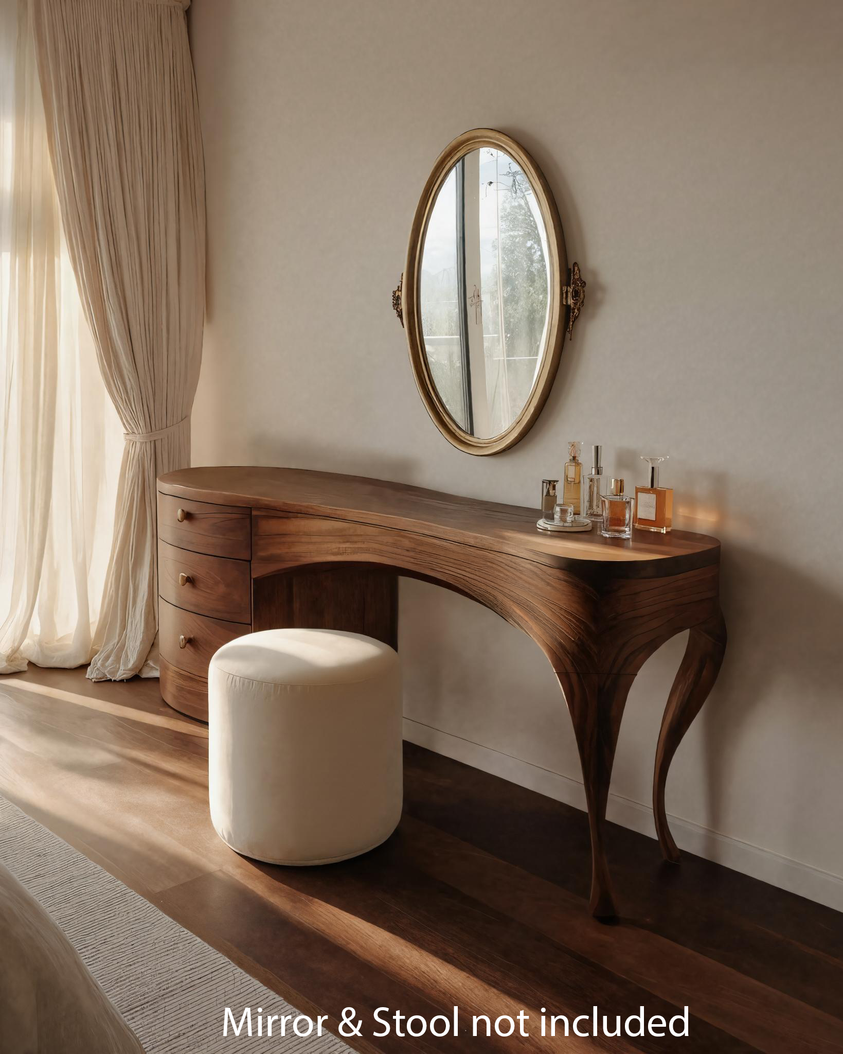 Handcrafted Wood Vanity Table With Sculptural Legs For Dressing Space SITHTTMV025