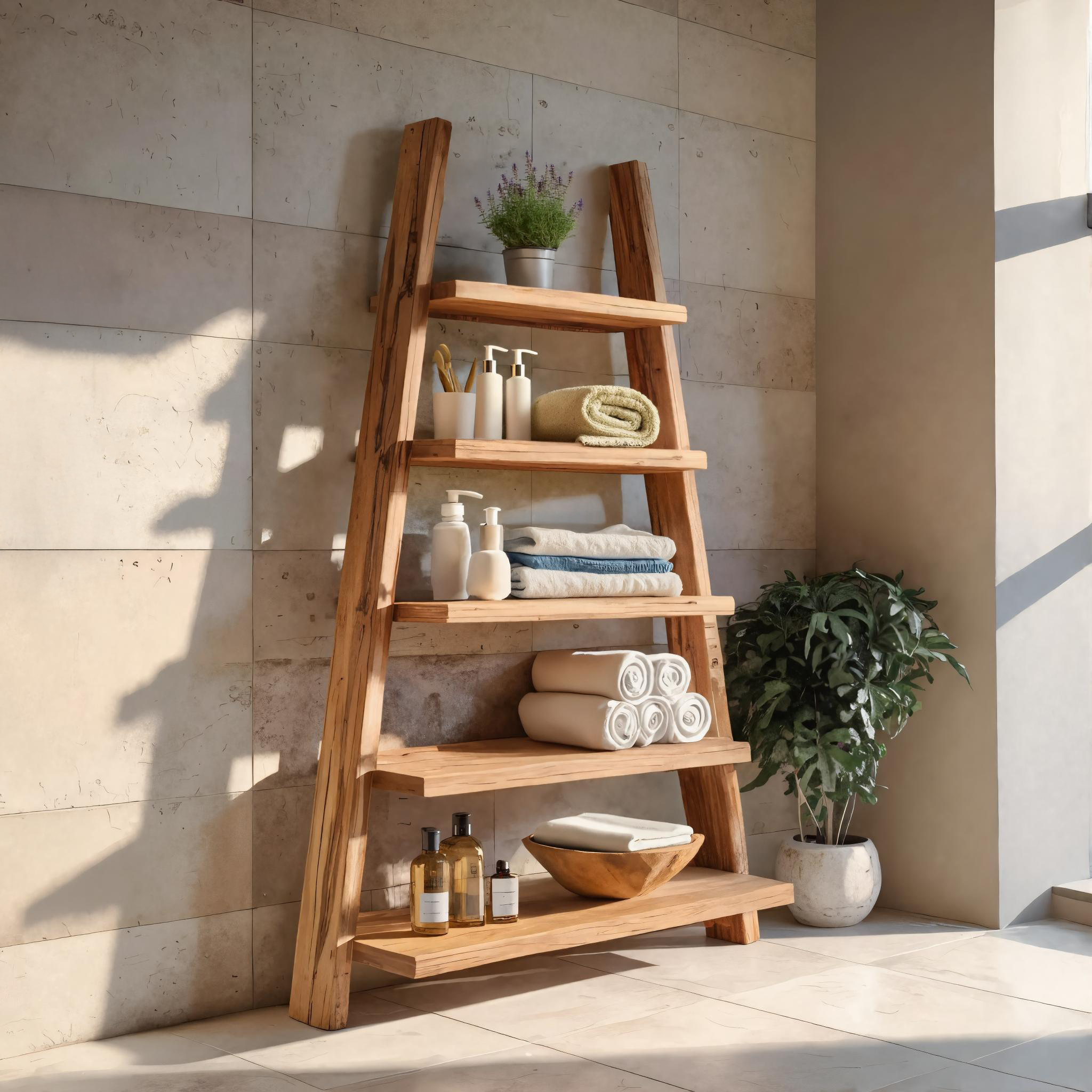 A-Frame Ladder Shelf With Open Tiers For Bathroom SITHTTBAS006