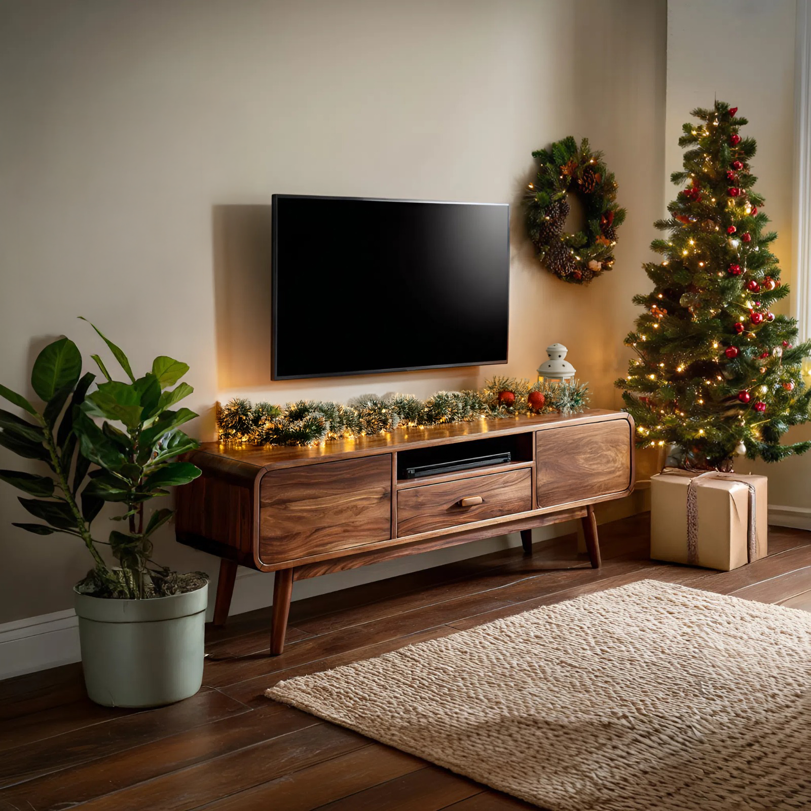 Mid-Century TV Console With Rounded Edge For Holiday Decor SITHTTCM001