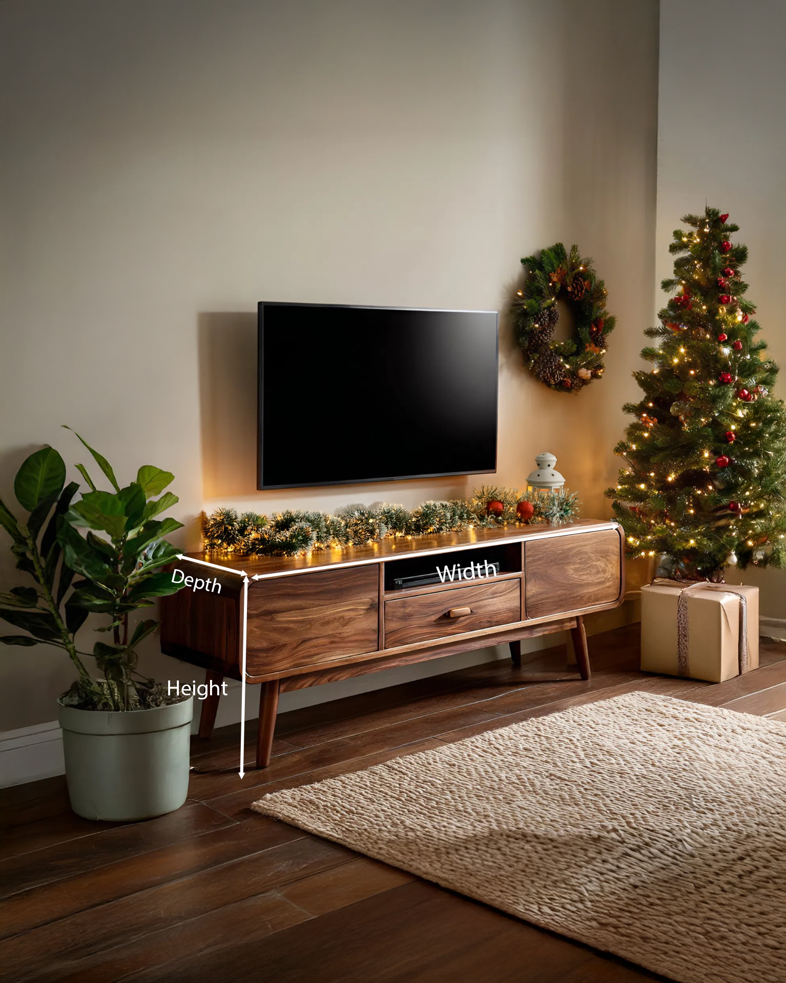 Mid-Century TV Console With Rounded Edge For Holiday Decor SITHTTCM001
