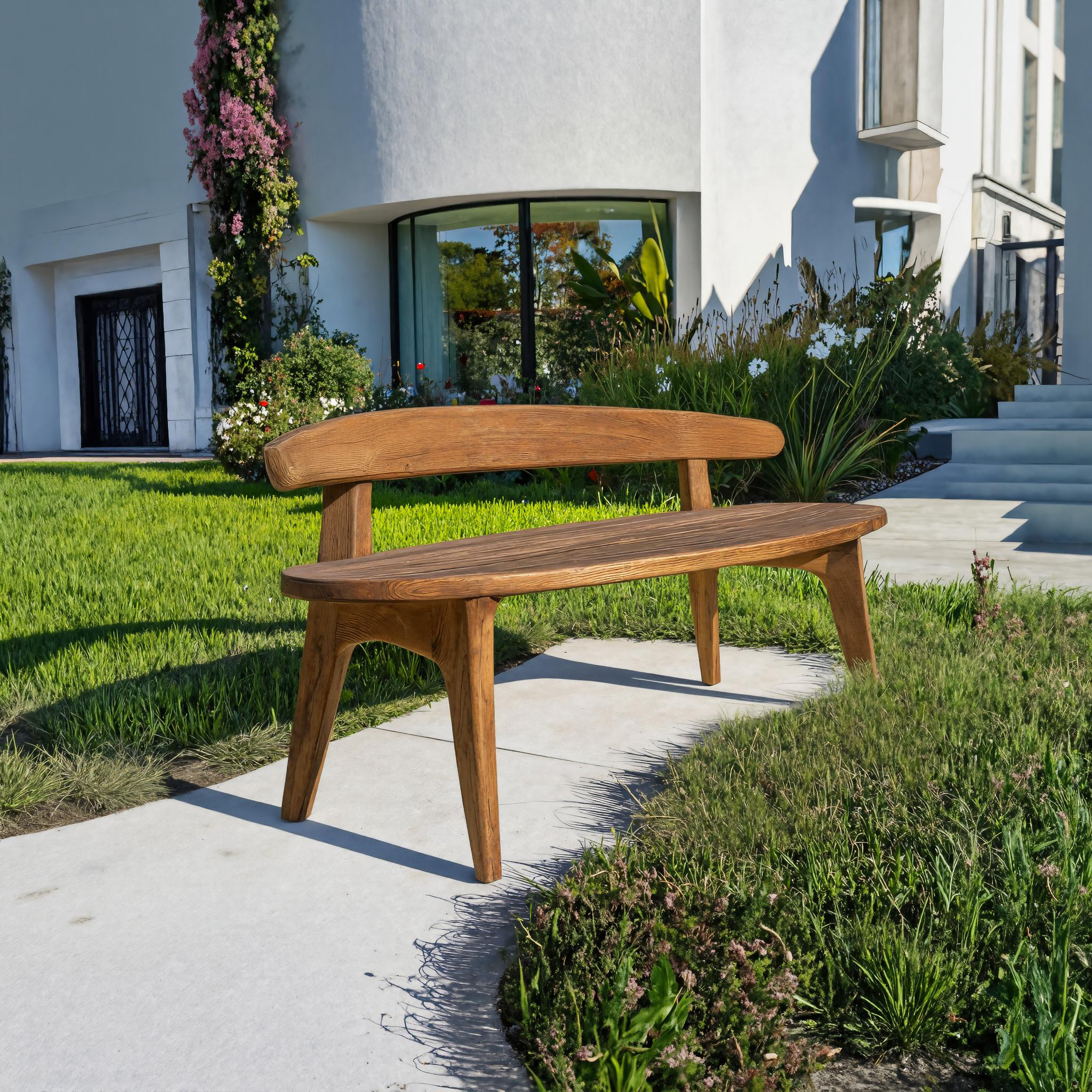 Organic Outdoor Bench With Curved Backrest For Patio RTTHTTGDB003