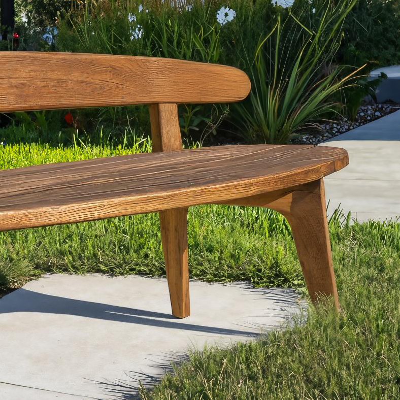 Organic Outdoor Bench With Curved Backrest For Patio RTTHTTGDB003