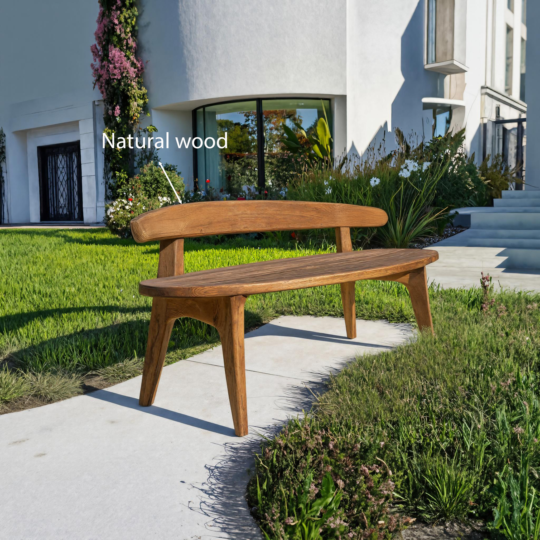 Organic Outdoor Bench With Curved Backrest For Patio RTTHTTGDB003