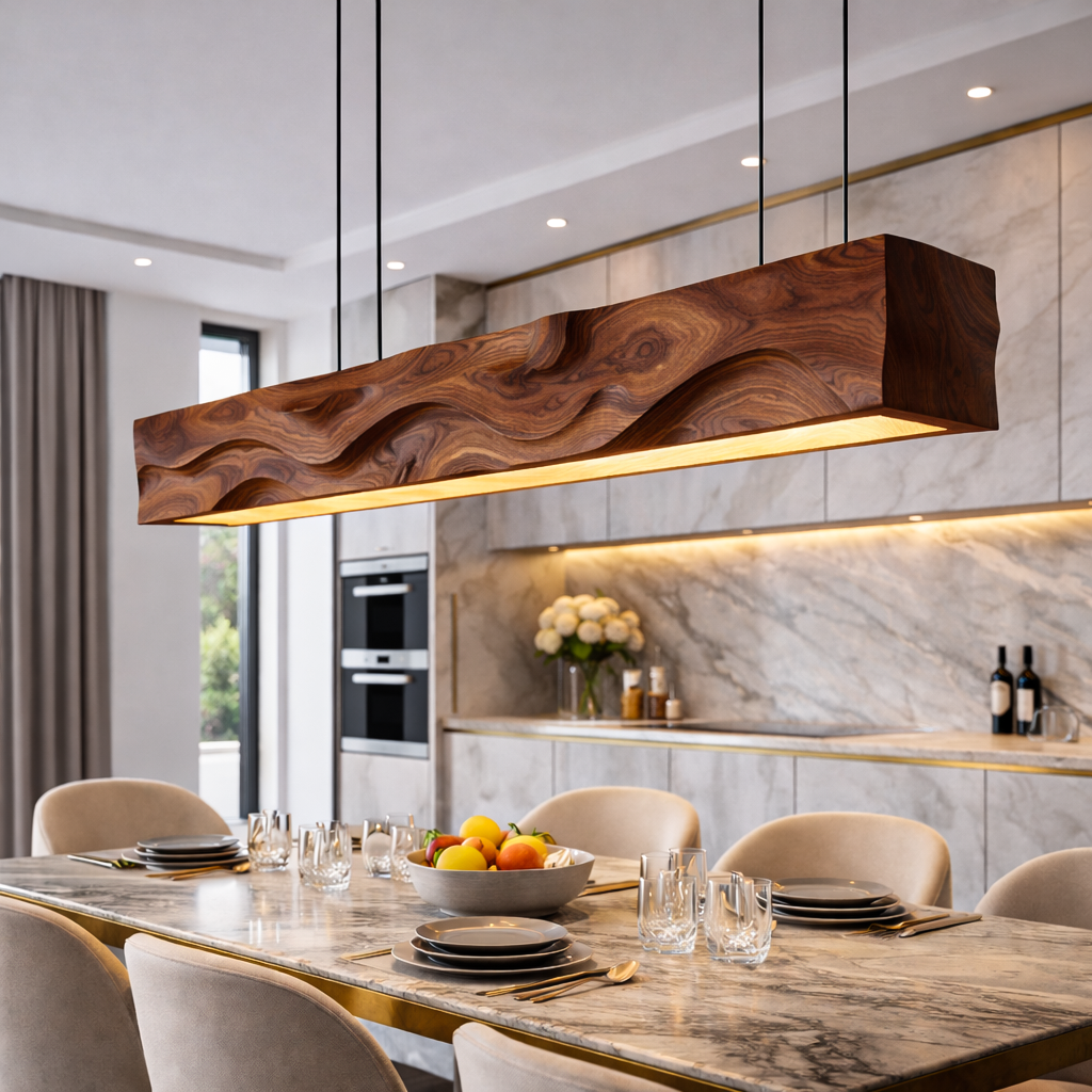 Handcrafted Pendant Light With Wave Carved Surface For Kitchen RTTHTTCE014