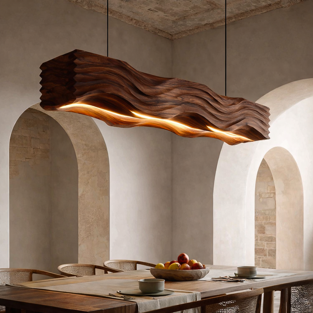 Sculpted Hanging Lamp Featuring Flowing Wave Carving For Dining RTTHTTCE015