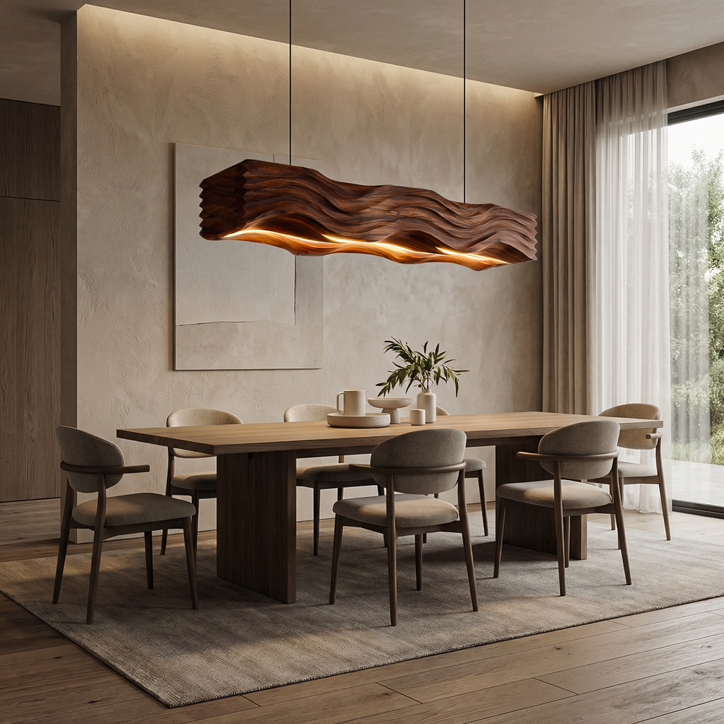 Sculpted Hanging Lamp Featuring Flowing Wave Carving For Dining RTTHTTCE015