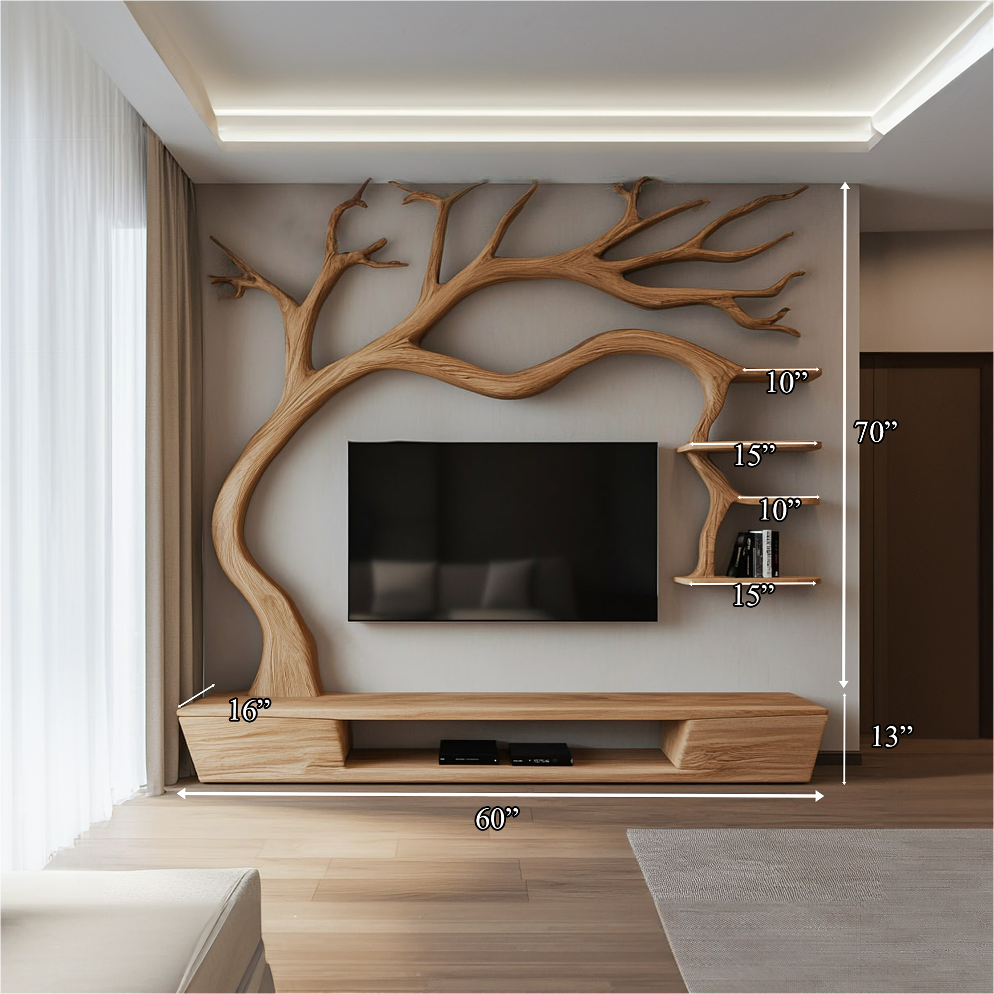 Rustic Tree TV Cabinet Living Room Bedroom Wall Unit SINLKITB340