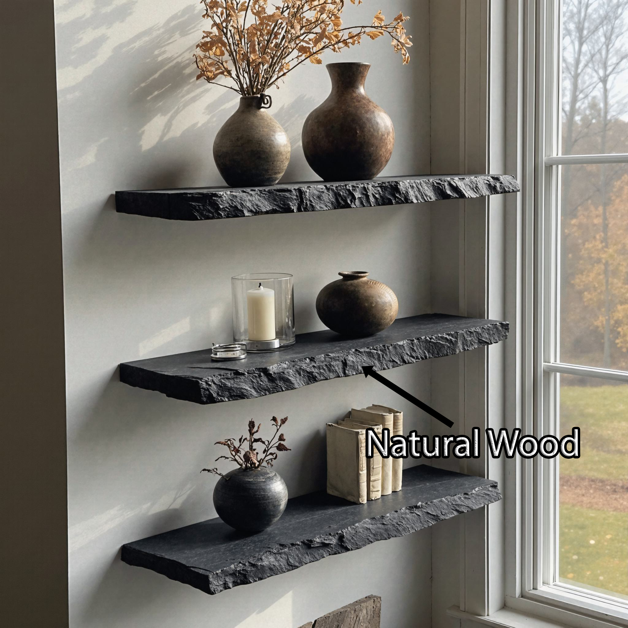 Modern Black Wood Floating Shelf for Living Room Decor SILDTFL124