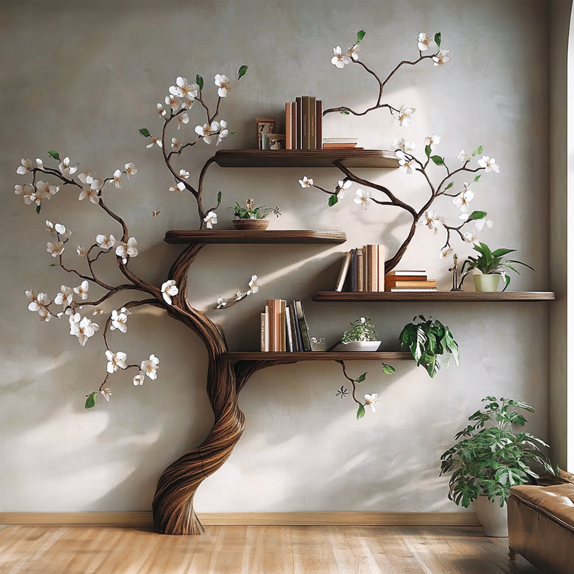 Tree Branch Bookcase Wall Mount Live Edge Shelf Decor Home SINLTB131