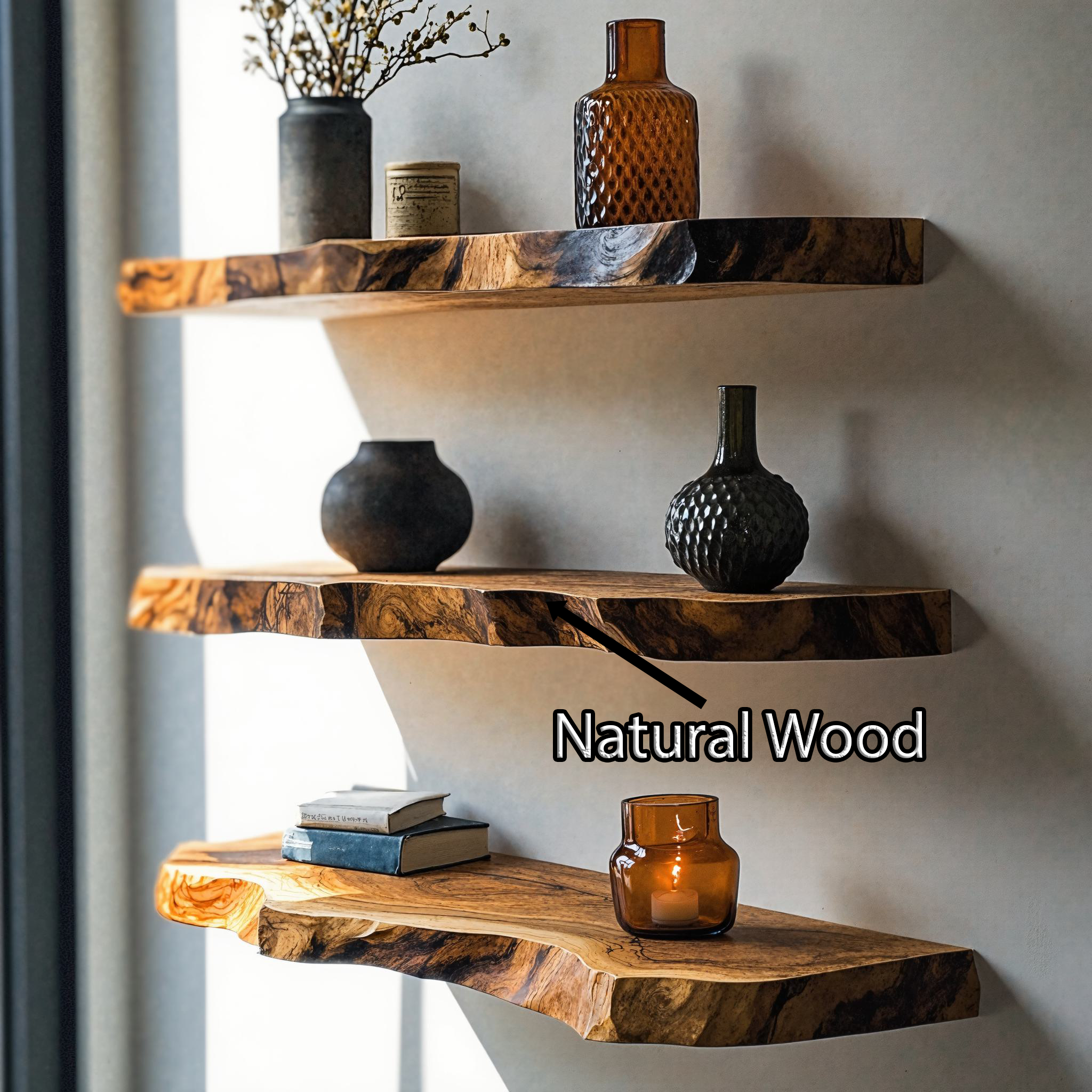 Modern Rustic Live Edge Floating Shelf For Living Room SILDTFL137