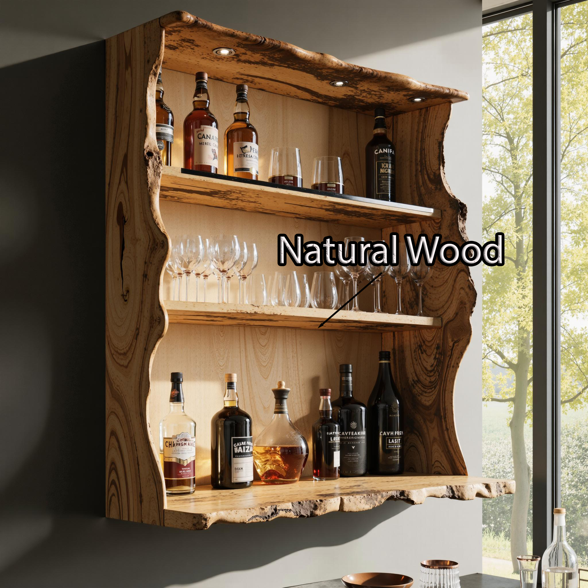 Handcrafted Natural Wood Wine Bar Shelf For Cozy Living Spaces SILDTBAR010