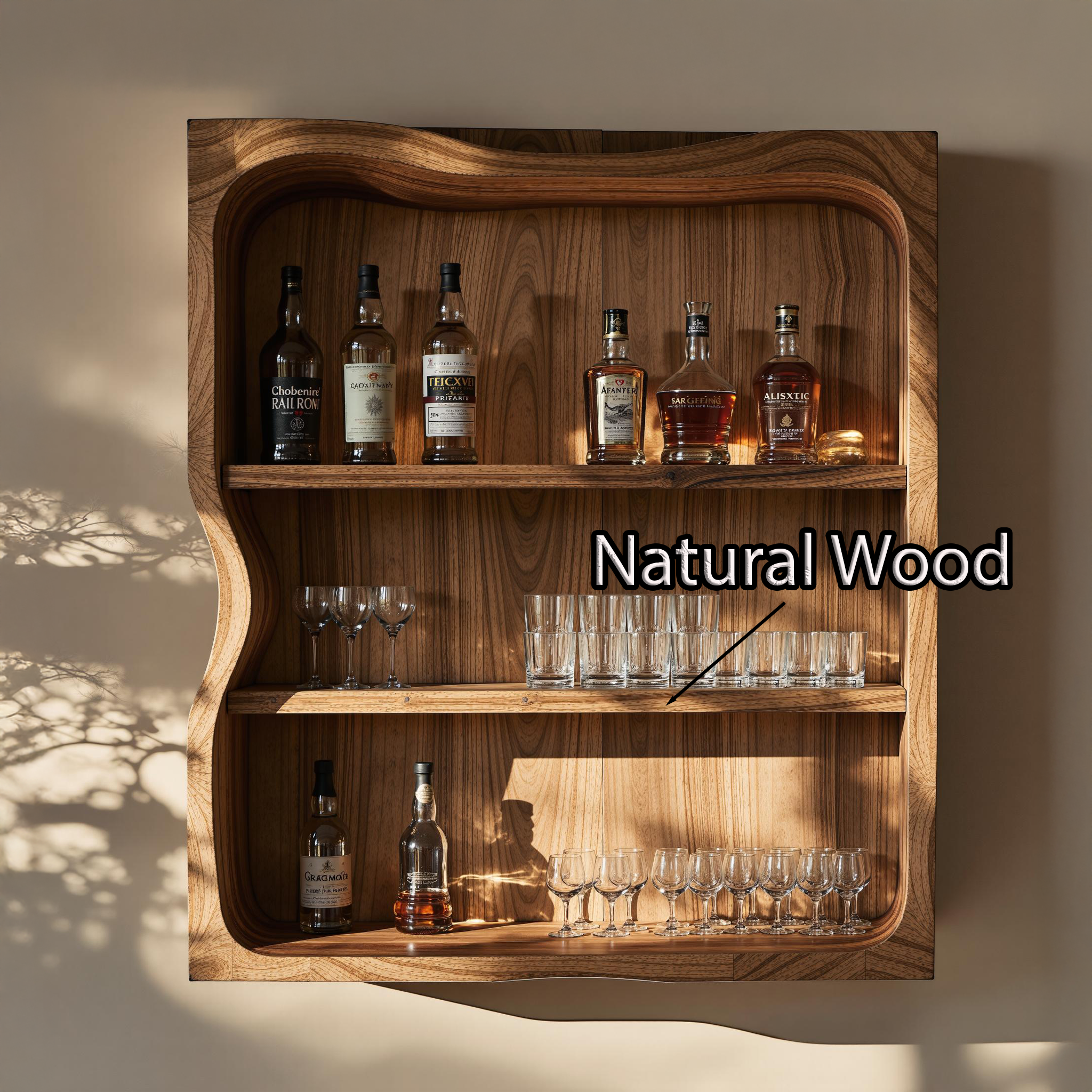 Rustic Natural Wood Wine Bar Shelf For Living Room Or Dining Area SILDTBAR011
