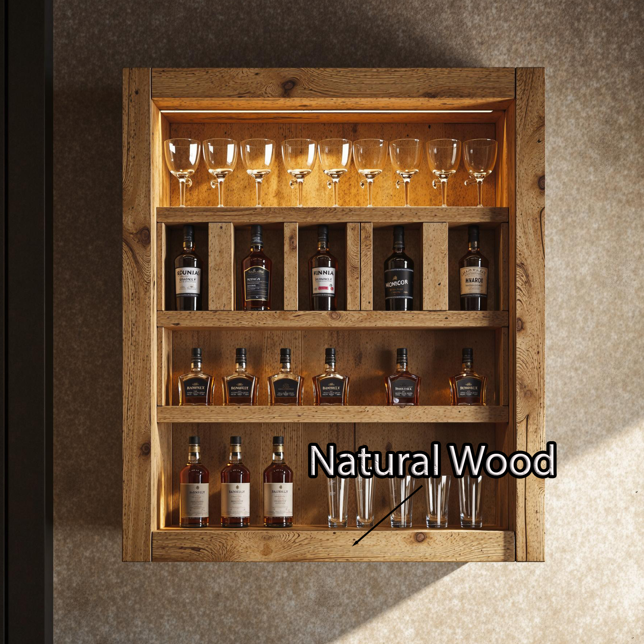 Rustic Natural Wood Wine Bar Shelf For A Cozy And Elegant Look SILDTBAR018