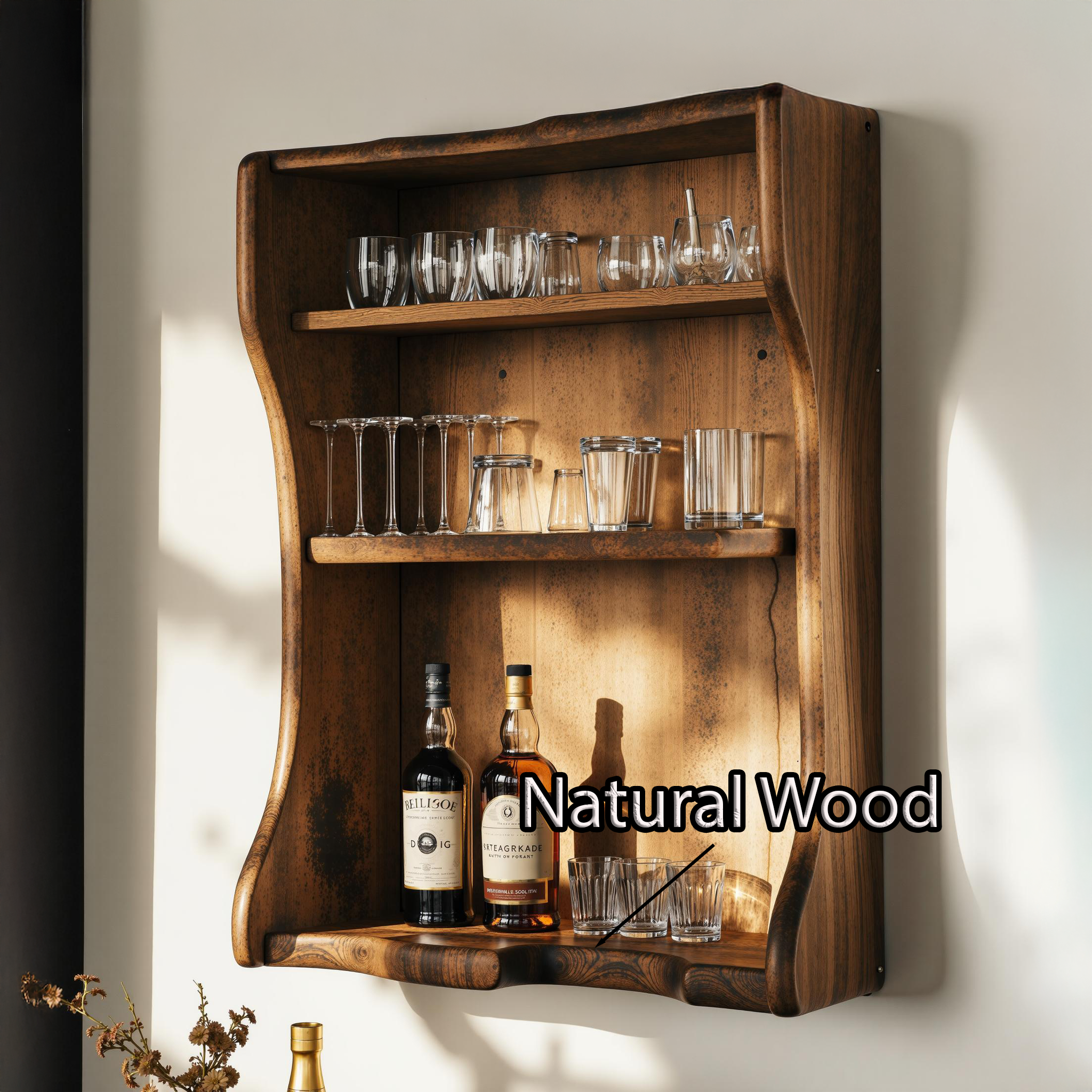 Natural Wood Wine Bar Shelf for a Cozy Home Bar Experience SILDTBAR020