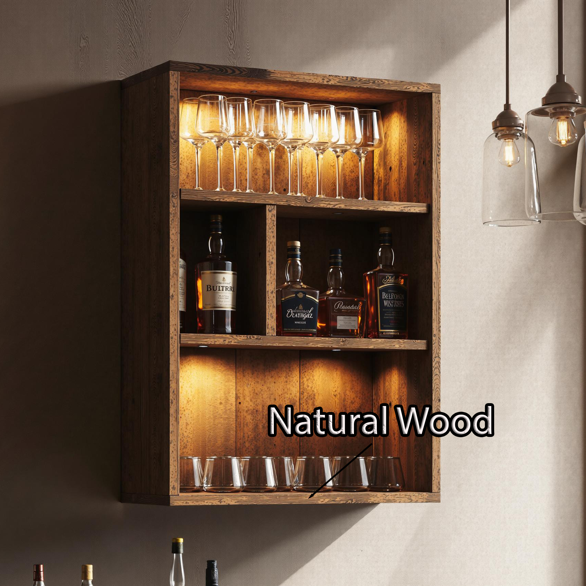 Natural Wood Wine Bar Shelf For A Touch Of Rustic Charm In Your Home SILDTBAR017