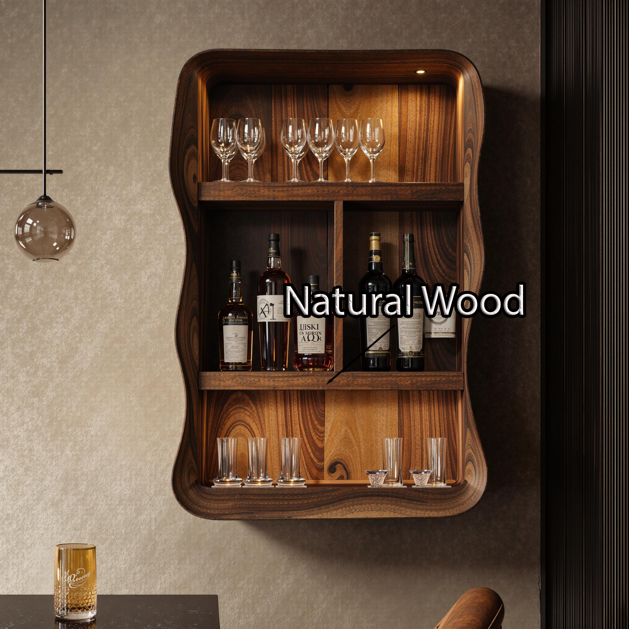 Natural Wood Wine Bar Shelf To Enhance Your Home Bar Area SILDTBAR013