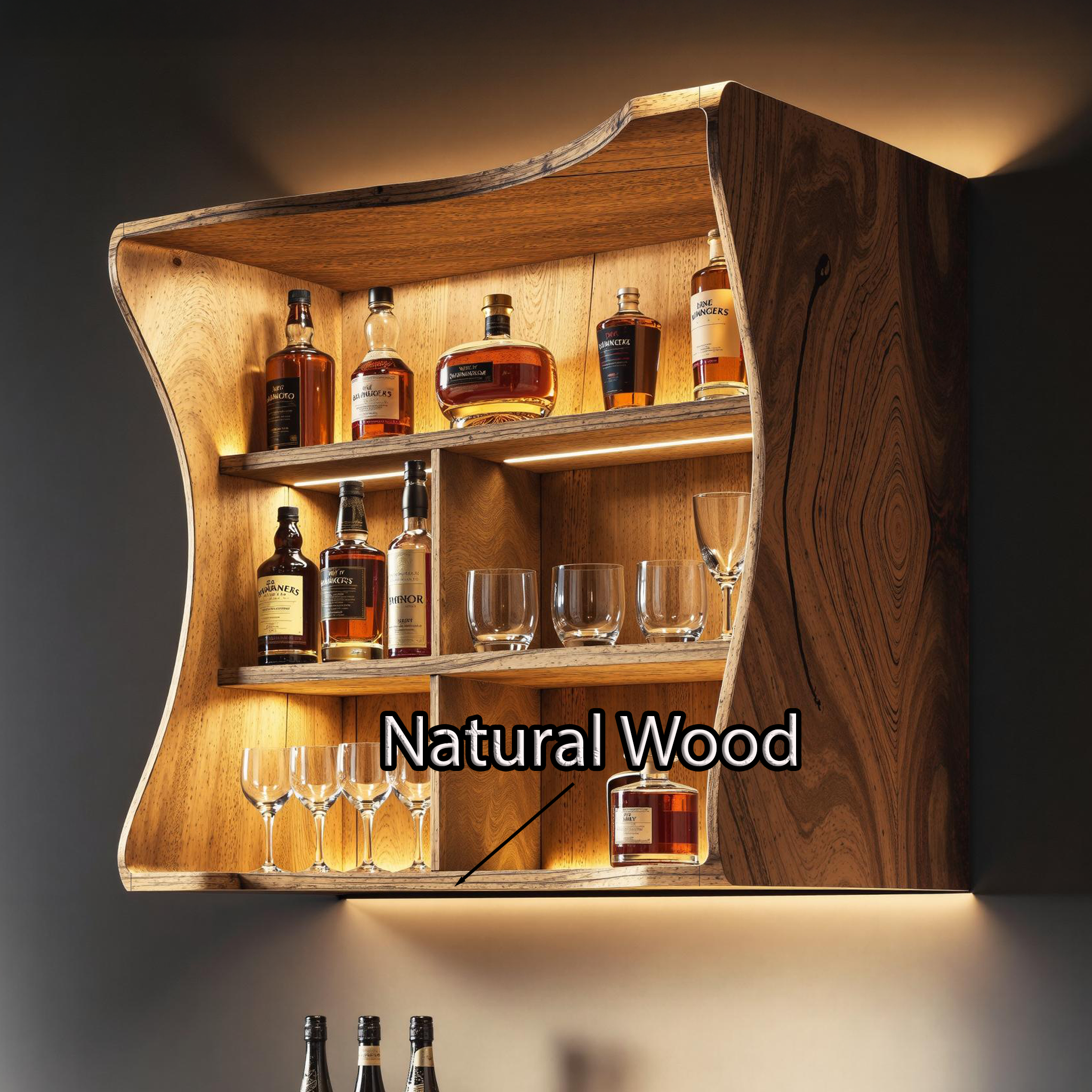Functional Natural Wood Wine Bar Shelf for Effortless Home Entertaining SILDTBAR019