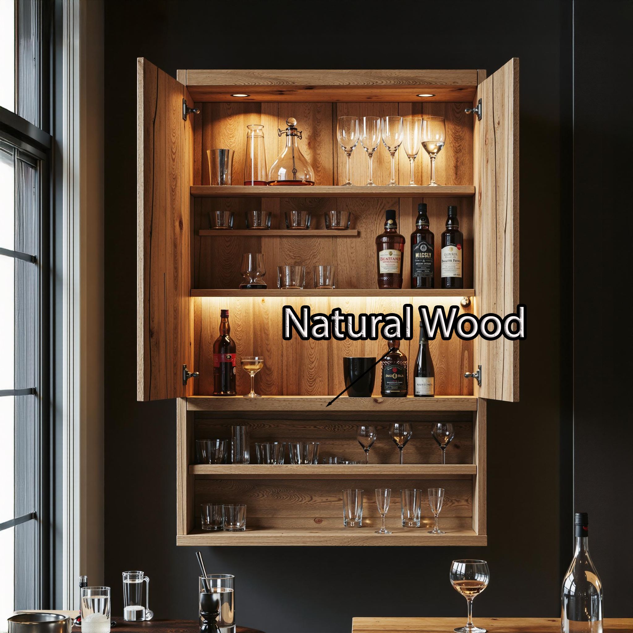 Rustic Home Bar Natural Wood Shelf For Stylish Wine Bottle Storage SILDTBAR016