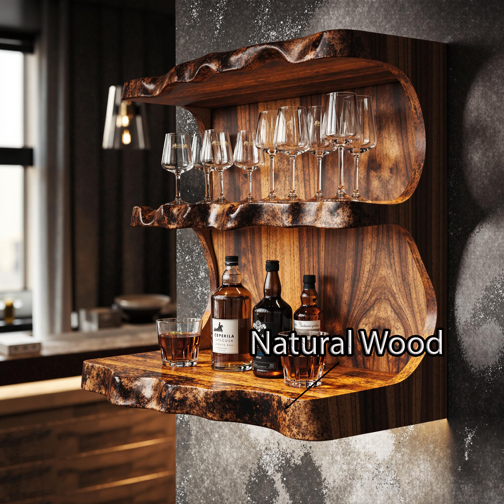 Stylish Vintage Natural Wood Wine Bar Shelf For A Cozy Space SILDTBAR012