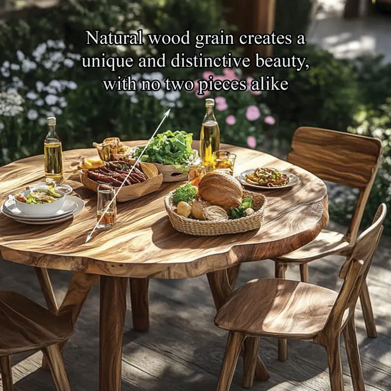 Rustic Round Wood Dining Table Set Decor Yard Gift SINLDT021