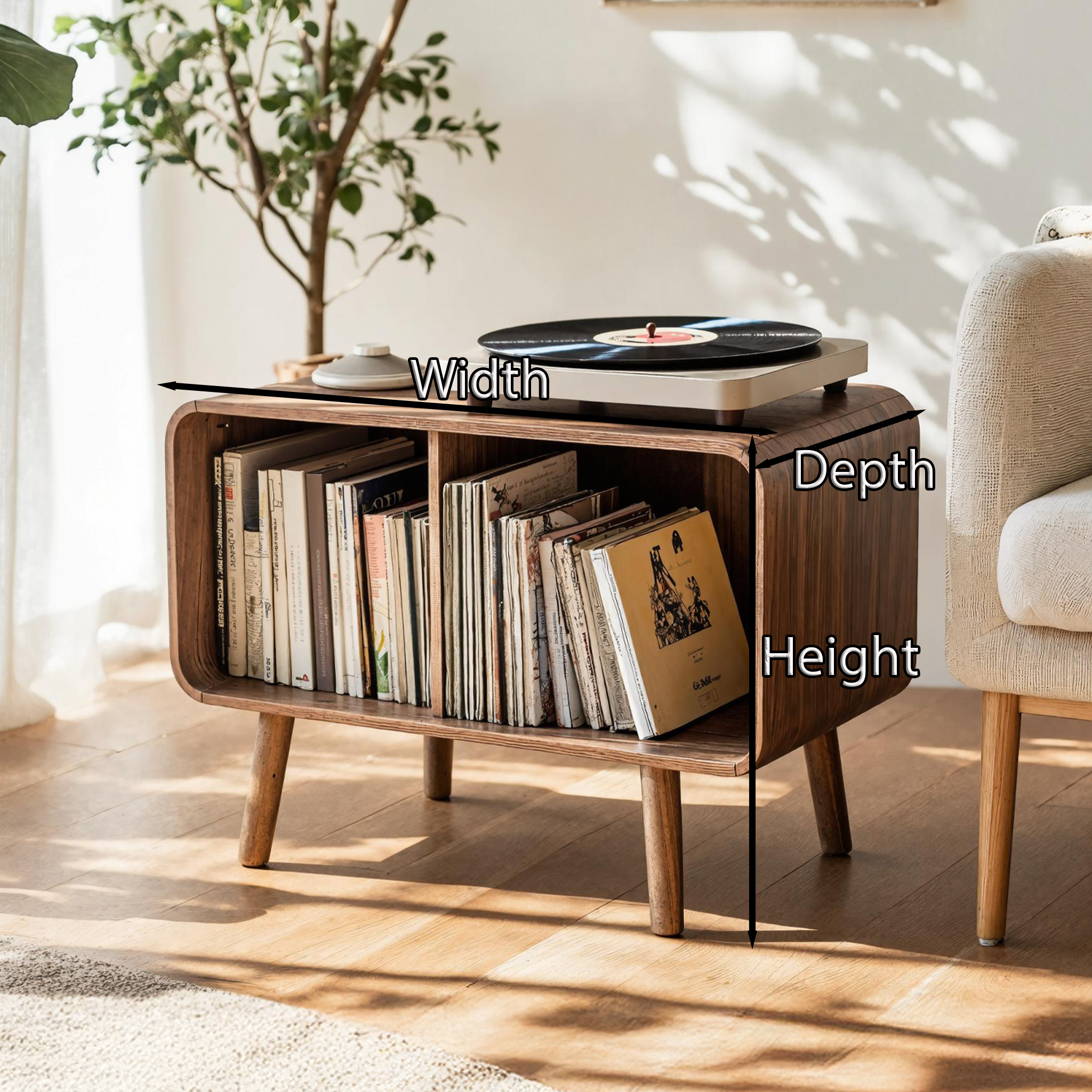 Mid Century Large Record Stand For Vinyl Storage In Bedroom SILDTRPT018