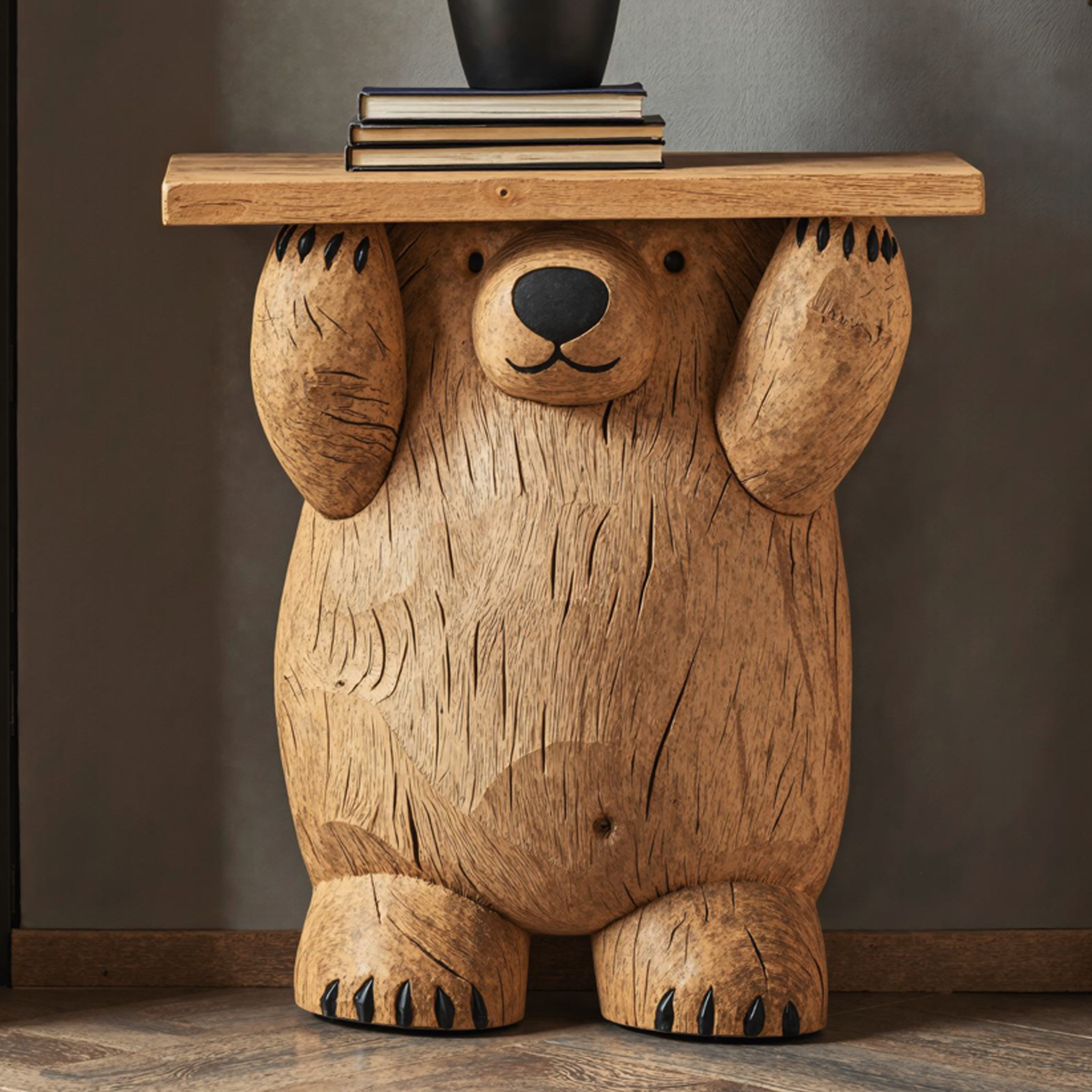 Rustic Wood Bear End Table Side Table SILDTEN076