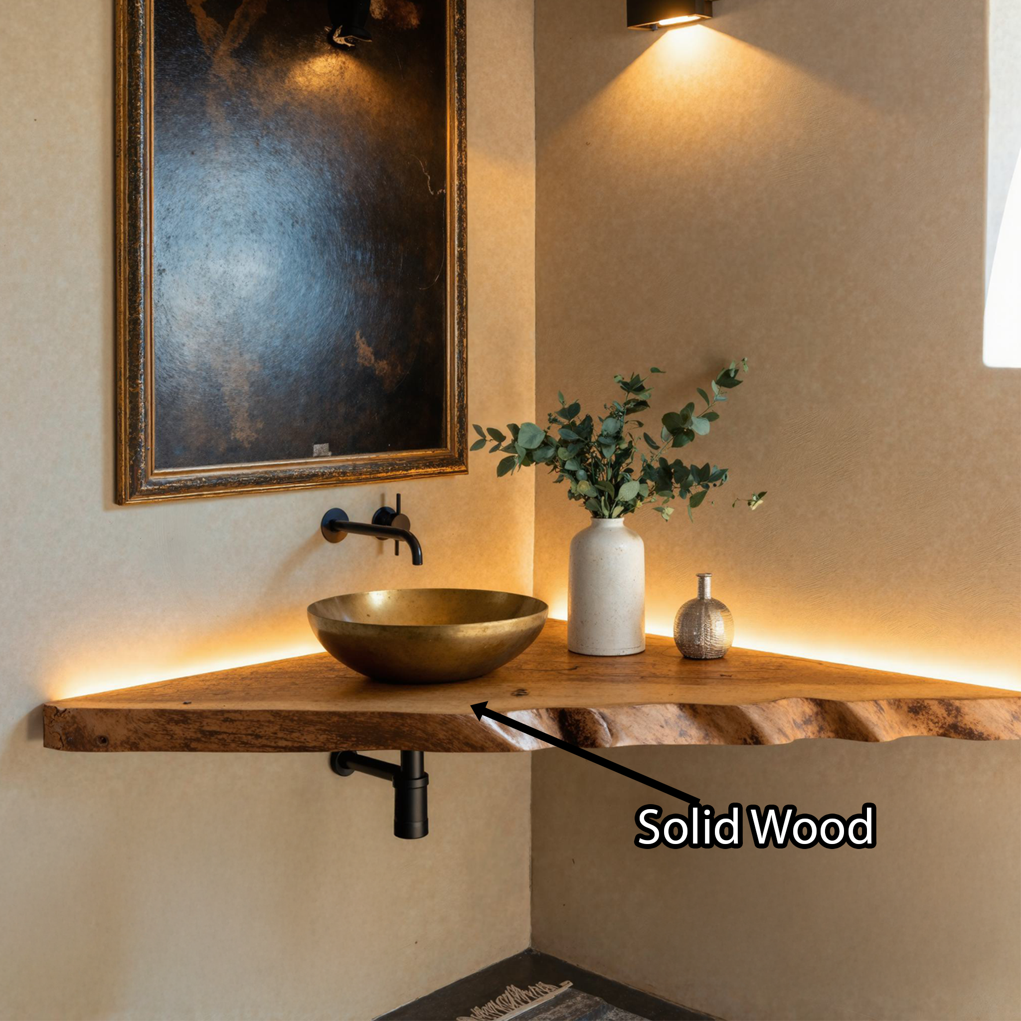 Natural Wood Corner Bathroom Sink Vanity SILDTBRV058