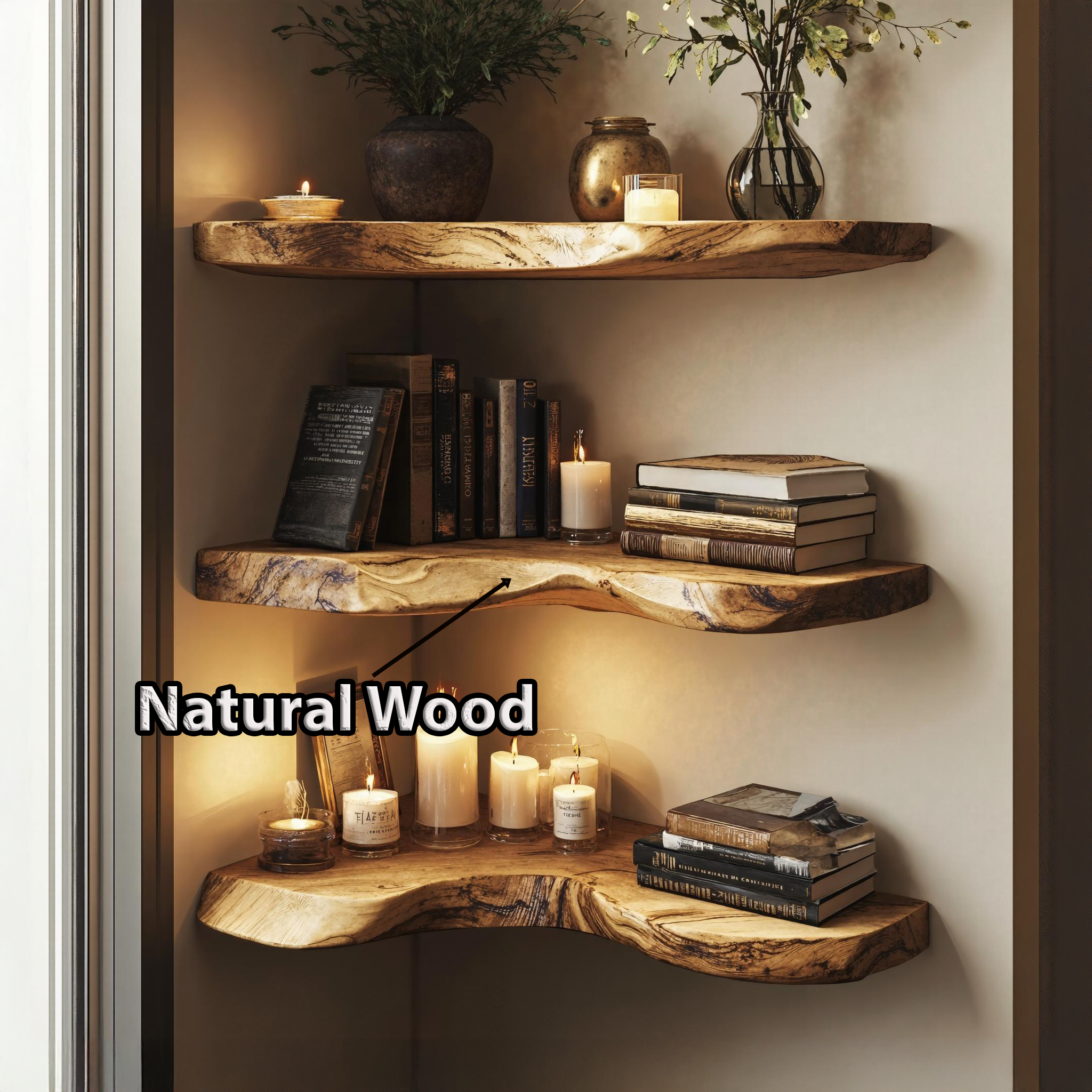 Elegant Wooden Corner Shelf For Living Room Display SILDTCN087