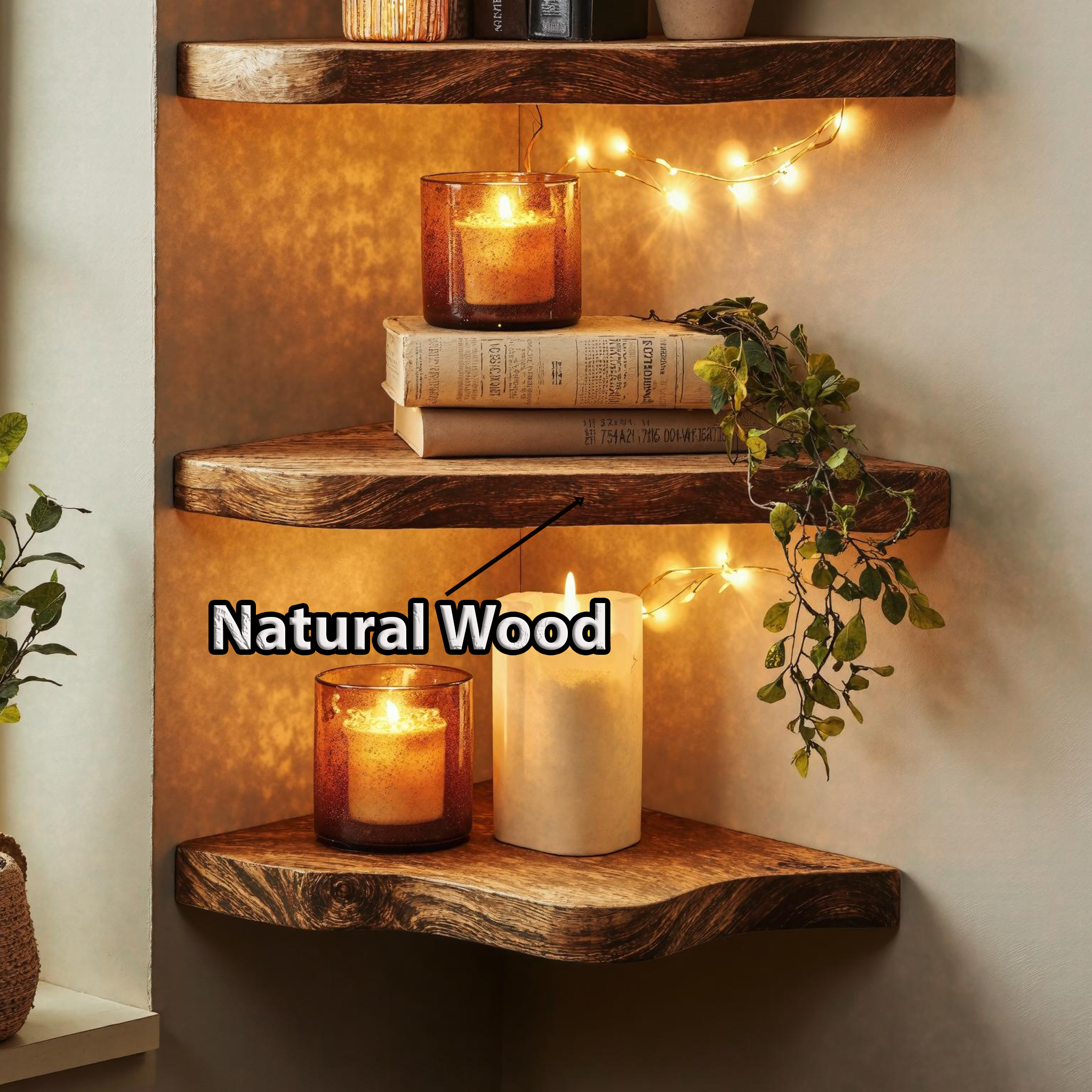 Handcrafted Corner Shelf Made From Natural Wood SILDTCN080
