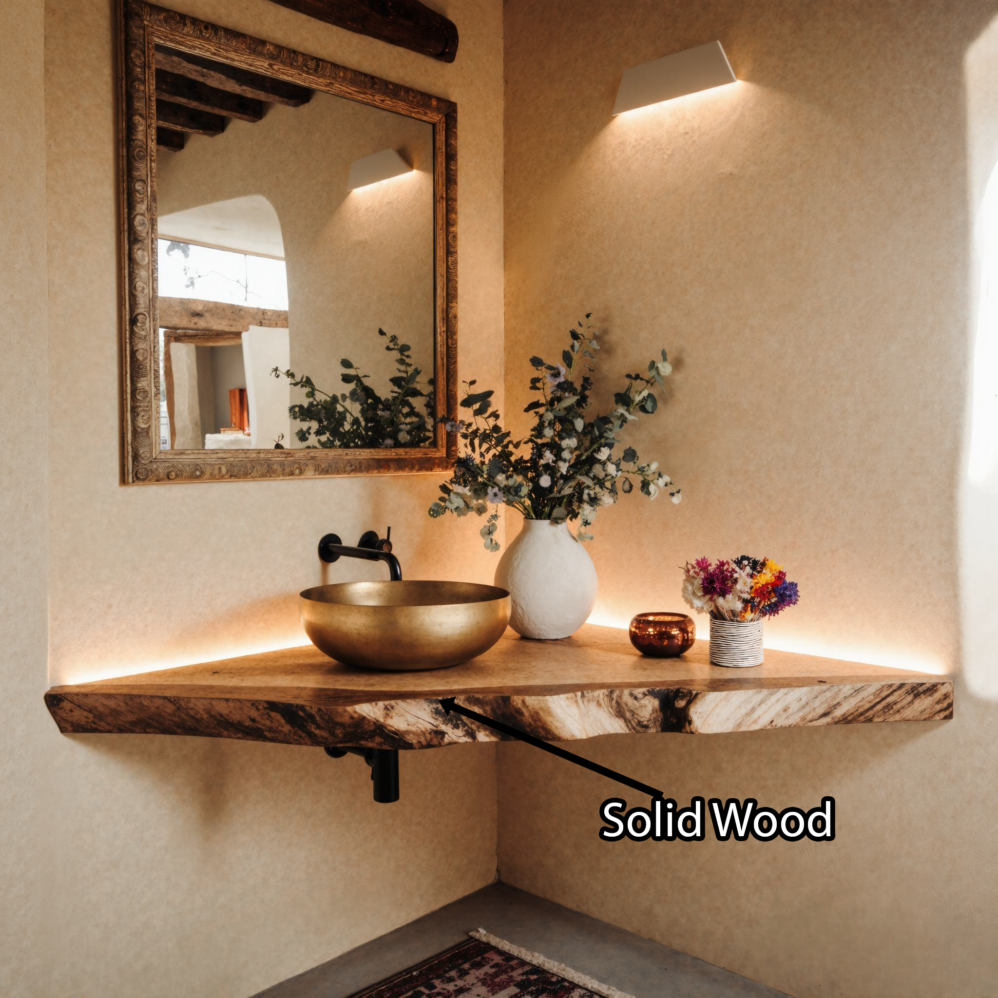 Wooden Corner Bathroom Vanity Floating Shelf SILDTBRV078